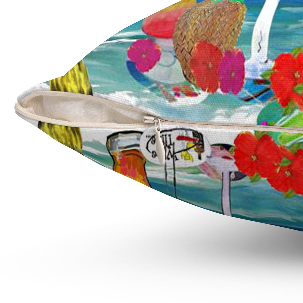 Beach Cocktail Pillow — "At 4 we Pour" Tropical Drink Decorative Throw Pillow