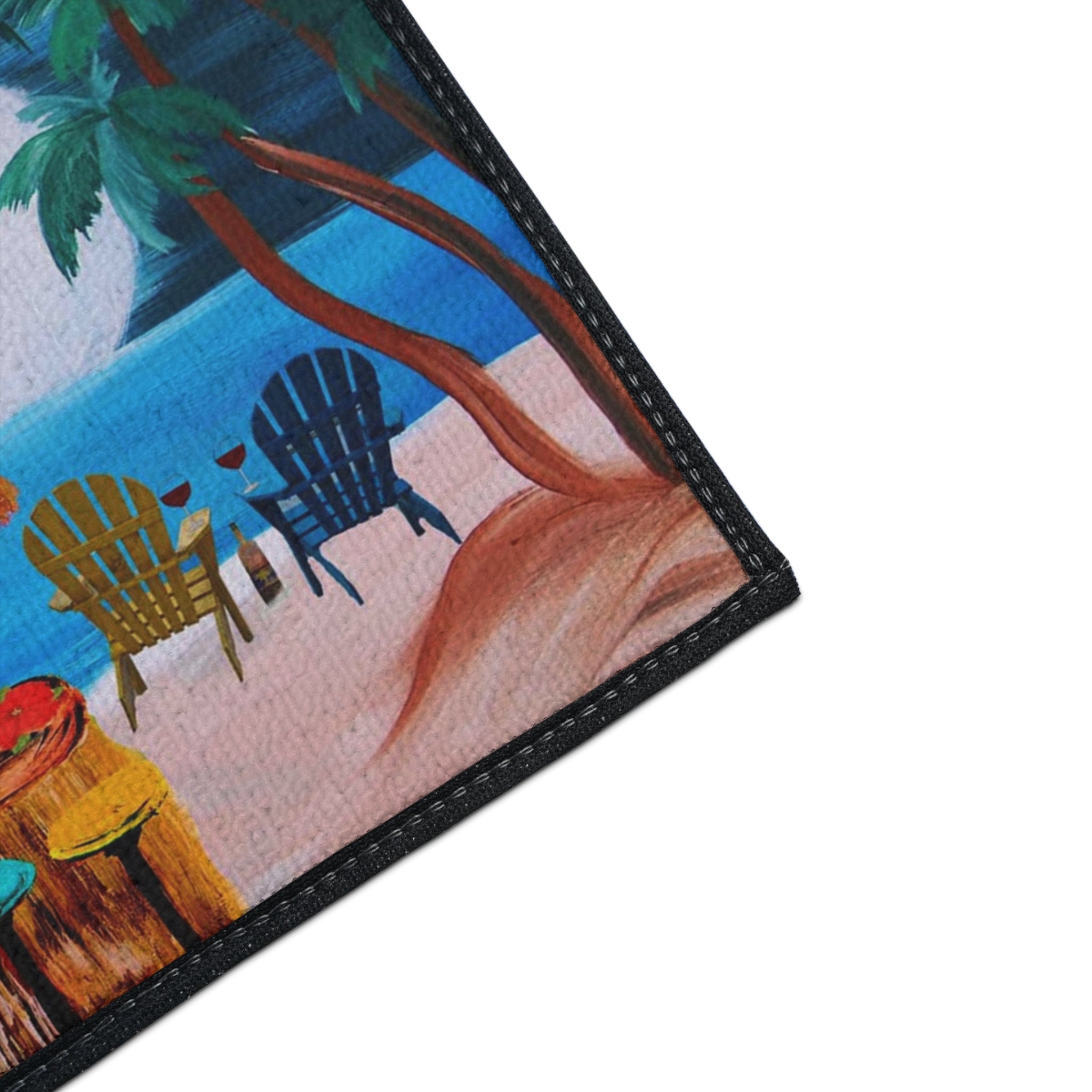 Tropical Beach Tiki Mat — Heavy Duty Floor Mat with Sunset Palm Paradise Design