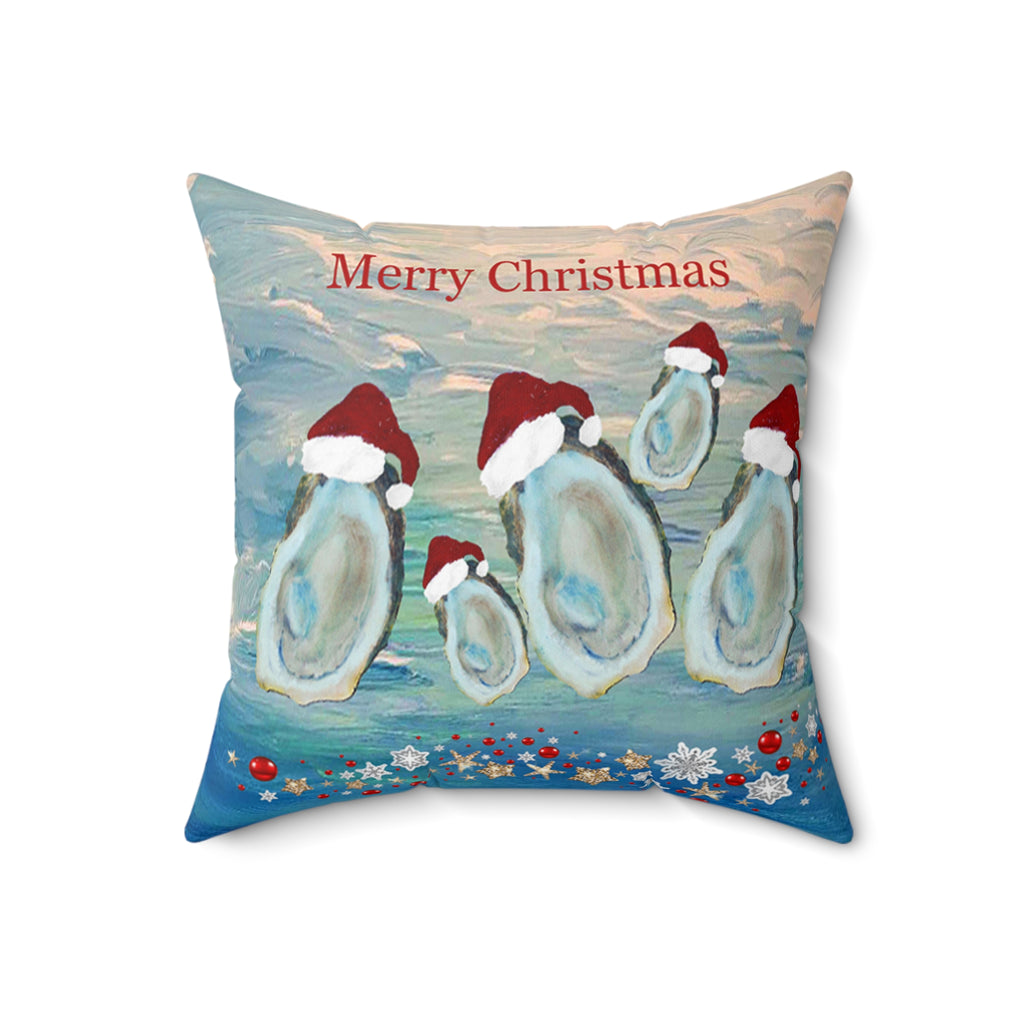 Merry Christmas Oyster Family Holiday Pillow