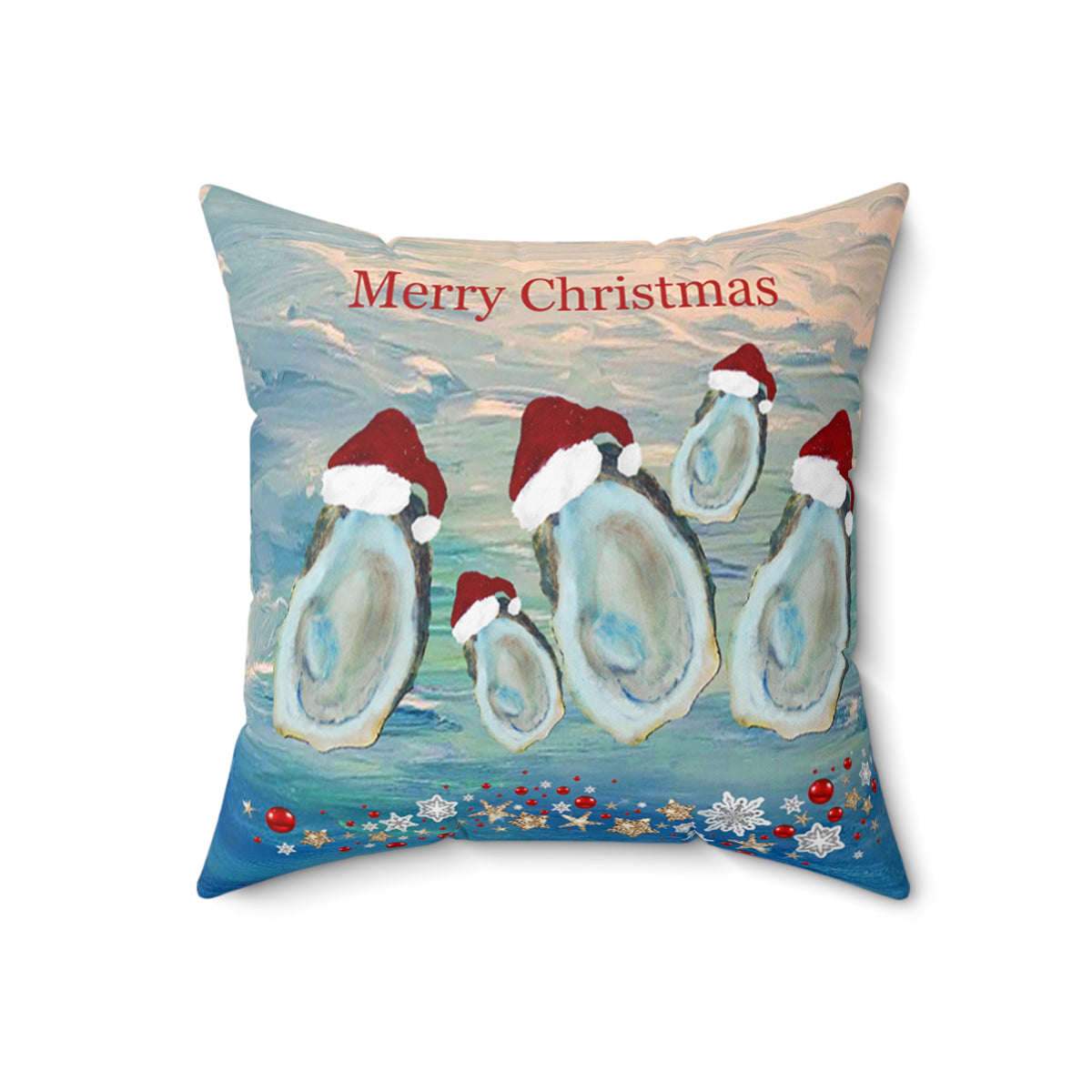 Merry Christmas Oyster Family Holiday Pillow