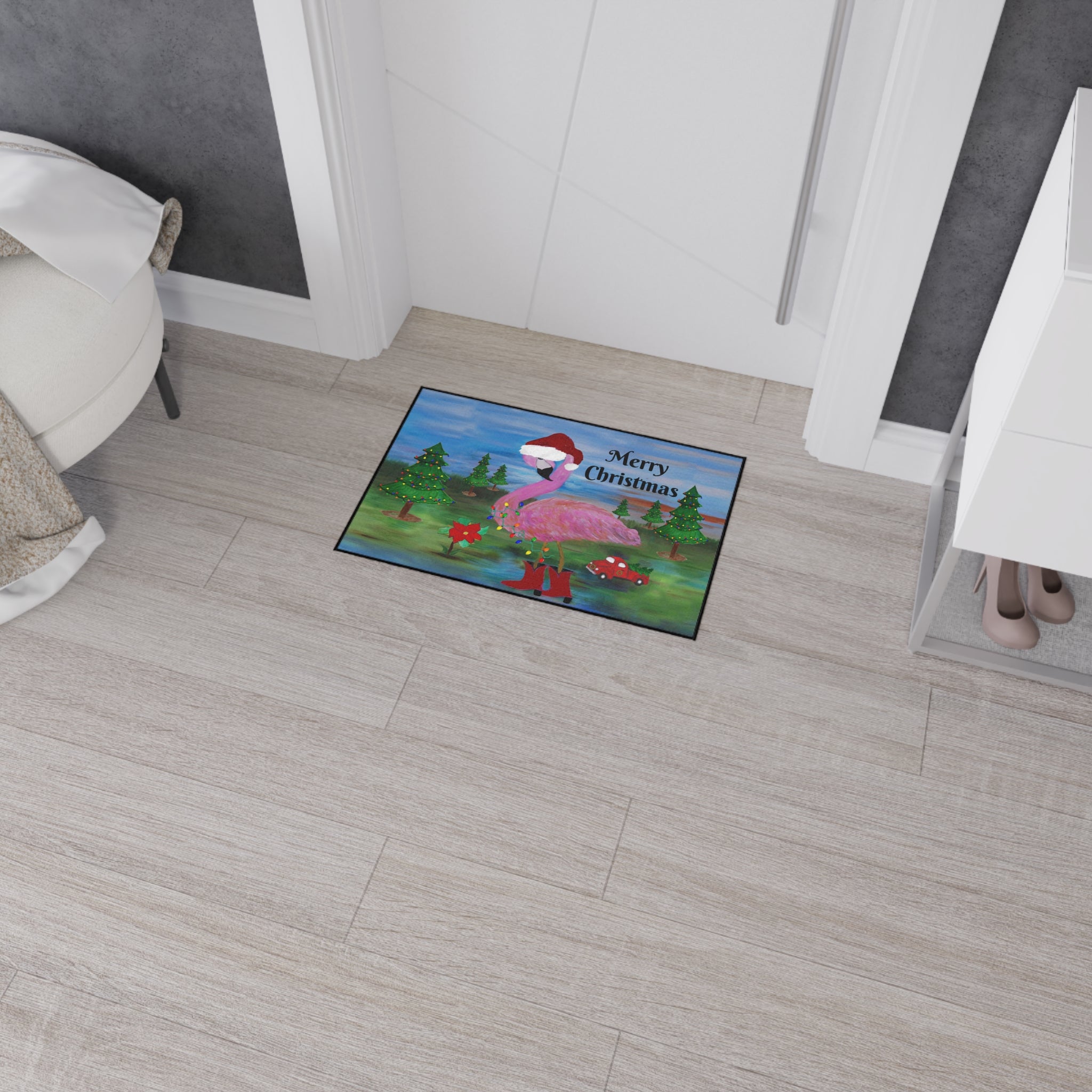 Christmas Flamingo Floor Mat - Merry Christmas Holiday Doormat