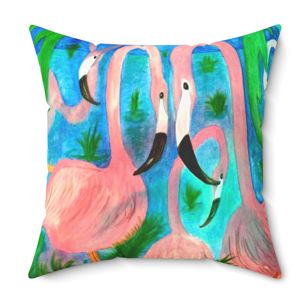 Pink Flamingo Tropical Pillow - Decorative Square Throw Cushion