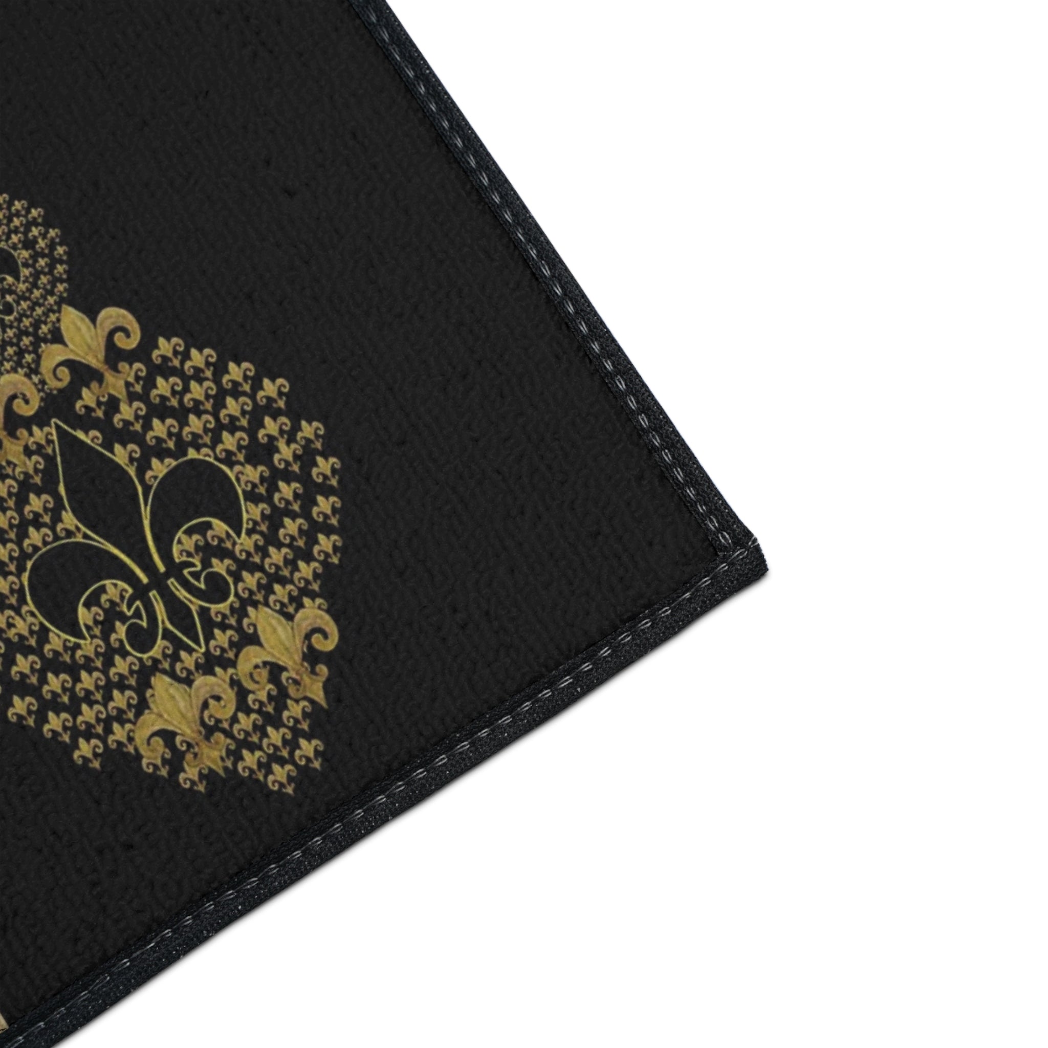 Fleur-de-Lis Heavy Duty Floor Mat — Black & Gold Decorative Entry Rug