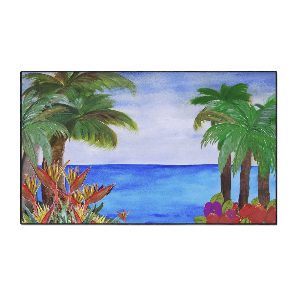 Tropical Beach Floor Mat – Palm Trees & Ocean Welcome Rug
