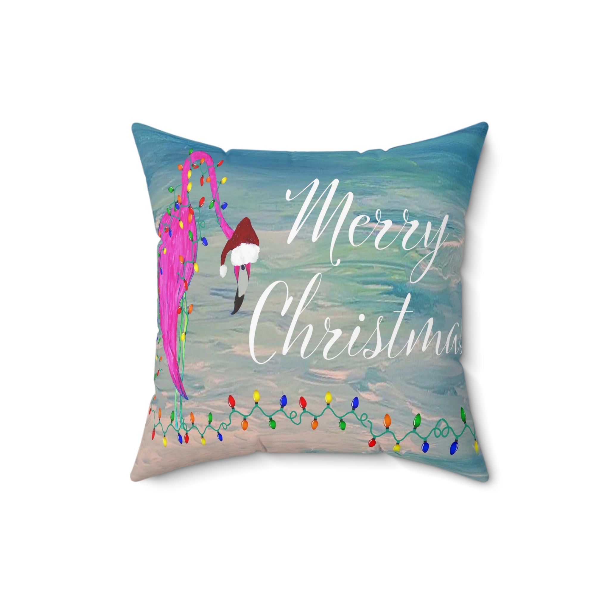Tropical flamingo and Holiday lights clearwater beach Spun Polyester Square Pillow