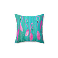 Pink Flamingo Throw Pillow – Tropical Coastal Decorative Square Pillow