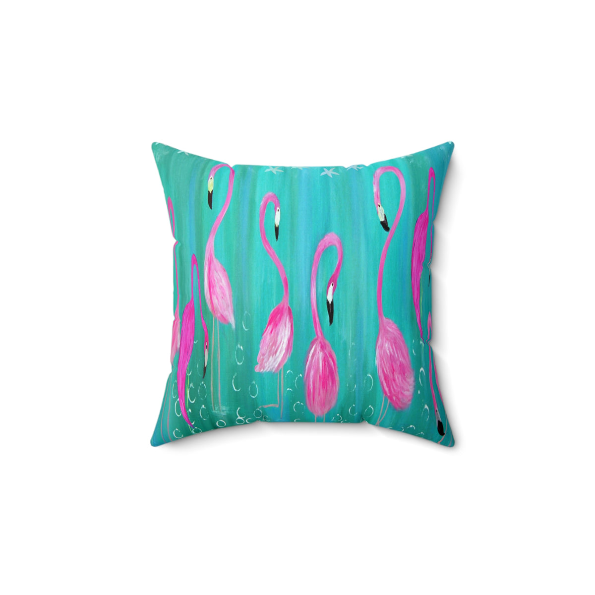 Pink Flamingo Throw Pillow – Tropical Coastal Decorative Square Pillow