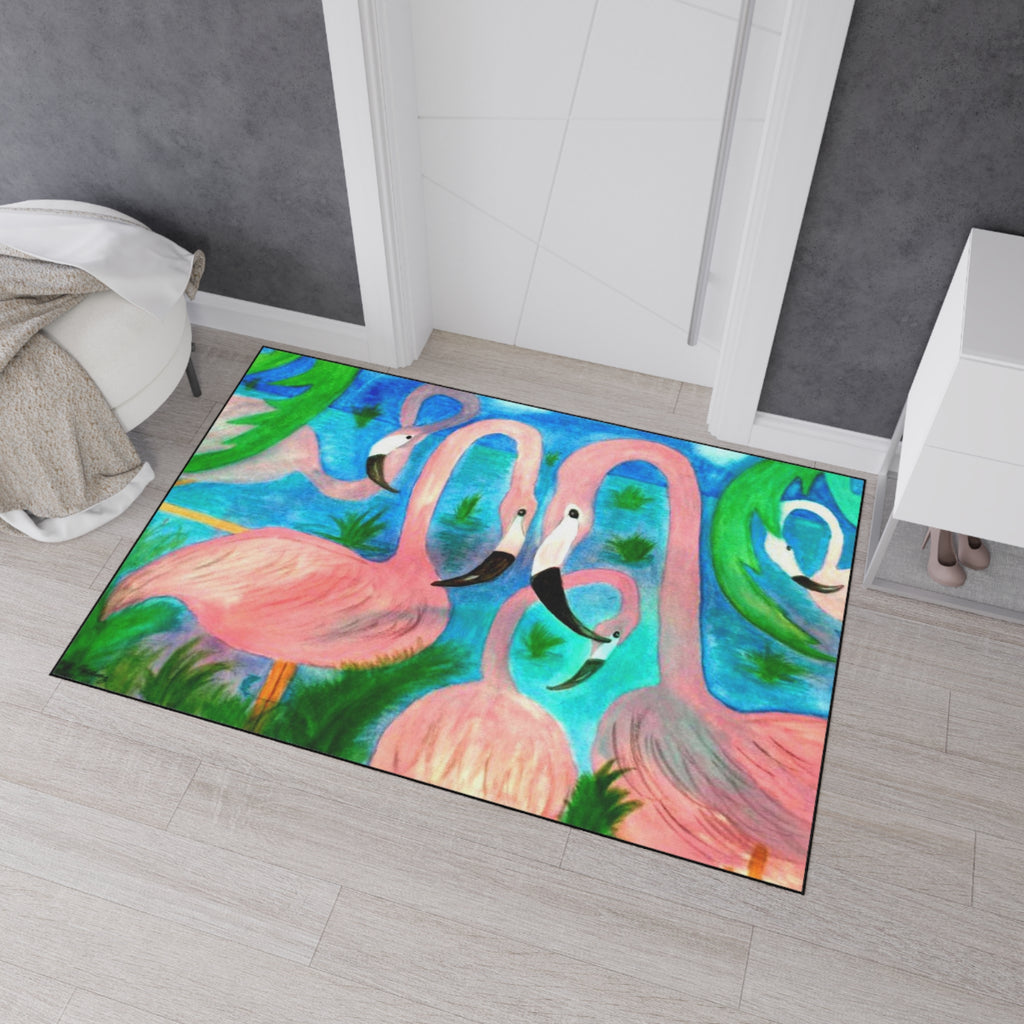 Flamingo Tropical Heavy Duty Floor Mat — Colorful Pink Birds Doormat
