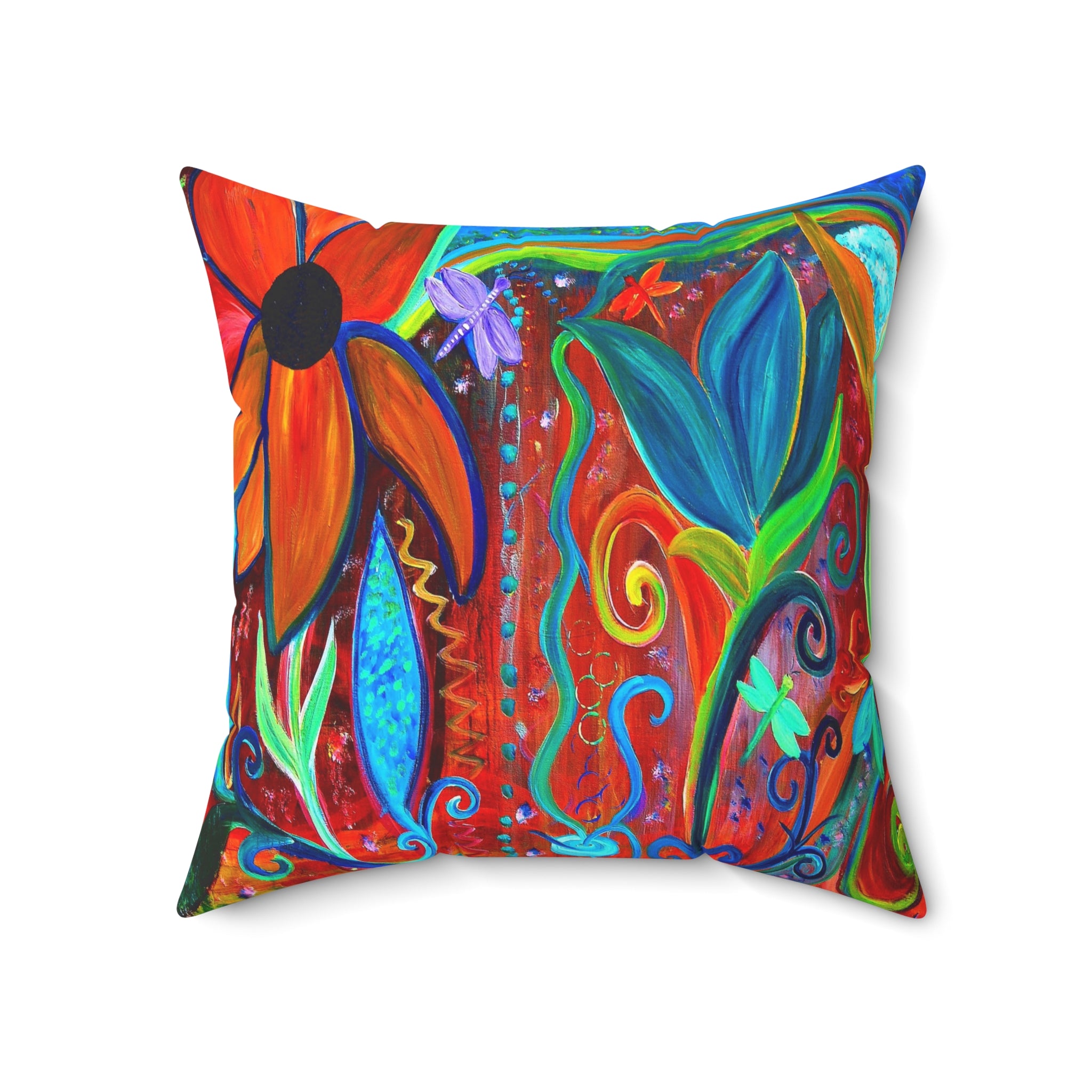 Vibrant Floral Art Pillow — Colorful Boho Garden Throw Pillow