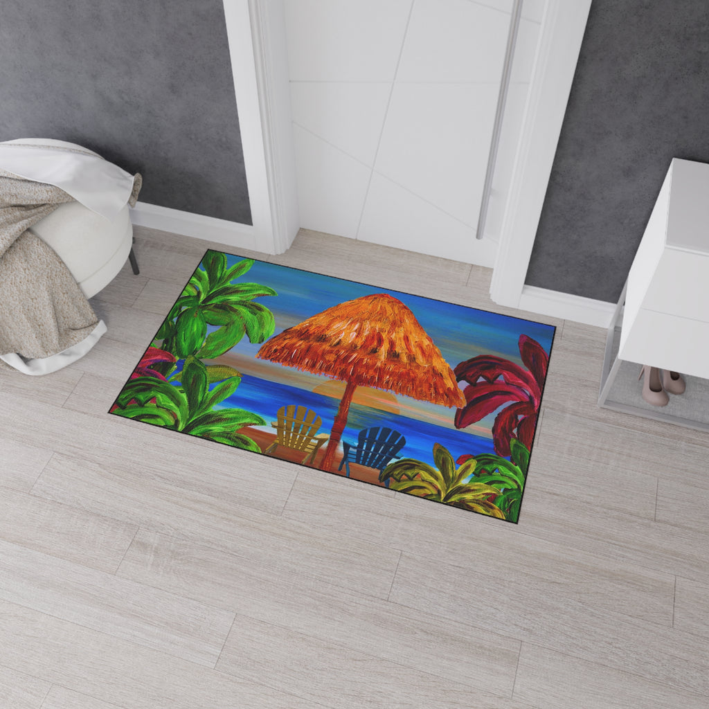 Tropical Beach Floor Mat — Sunset Palapa & Adirondack Chairs Heavy-Duty Door Rug