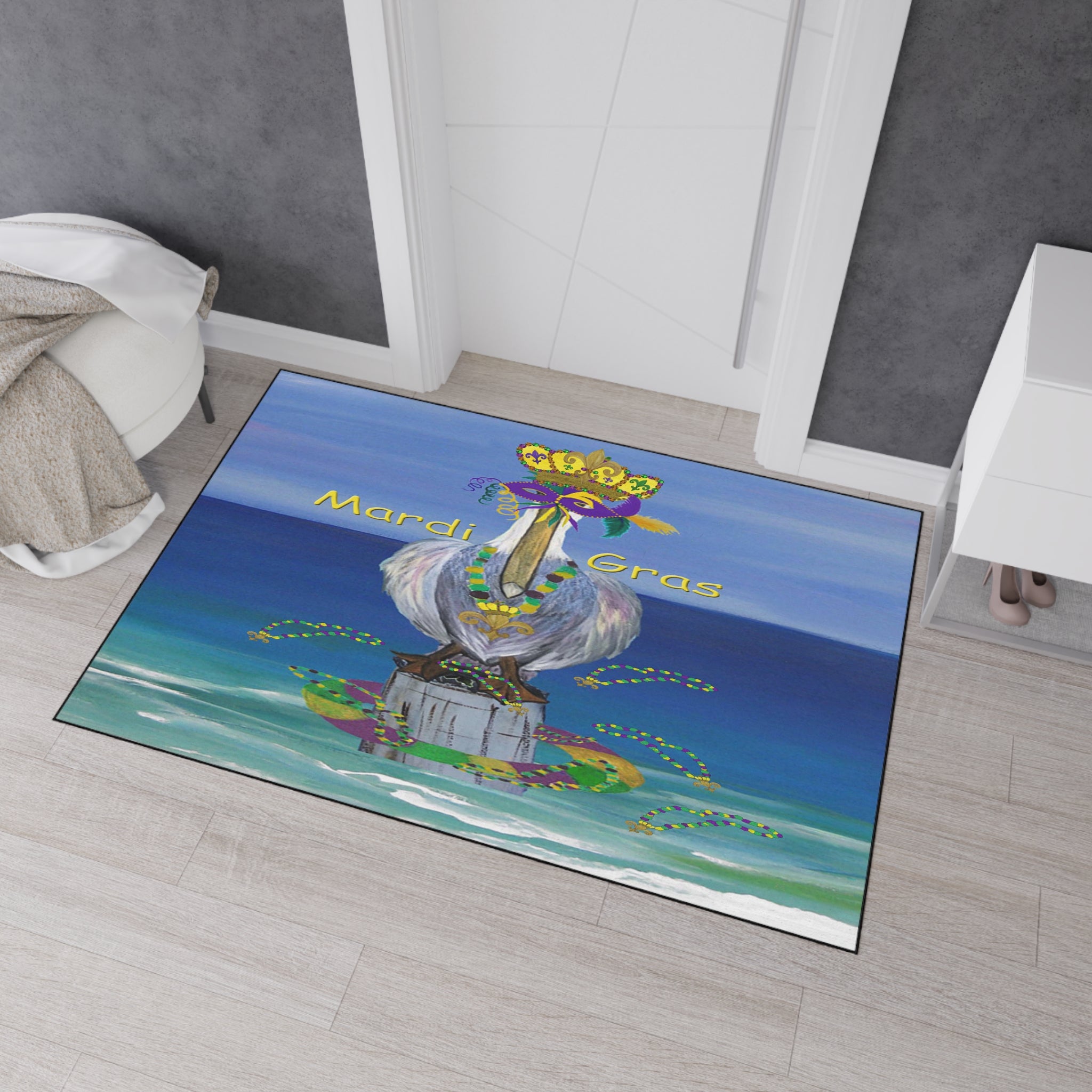 Mardi Gras Crowned Pelican Beach Heavy-Duty Floor Mat