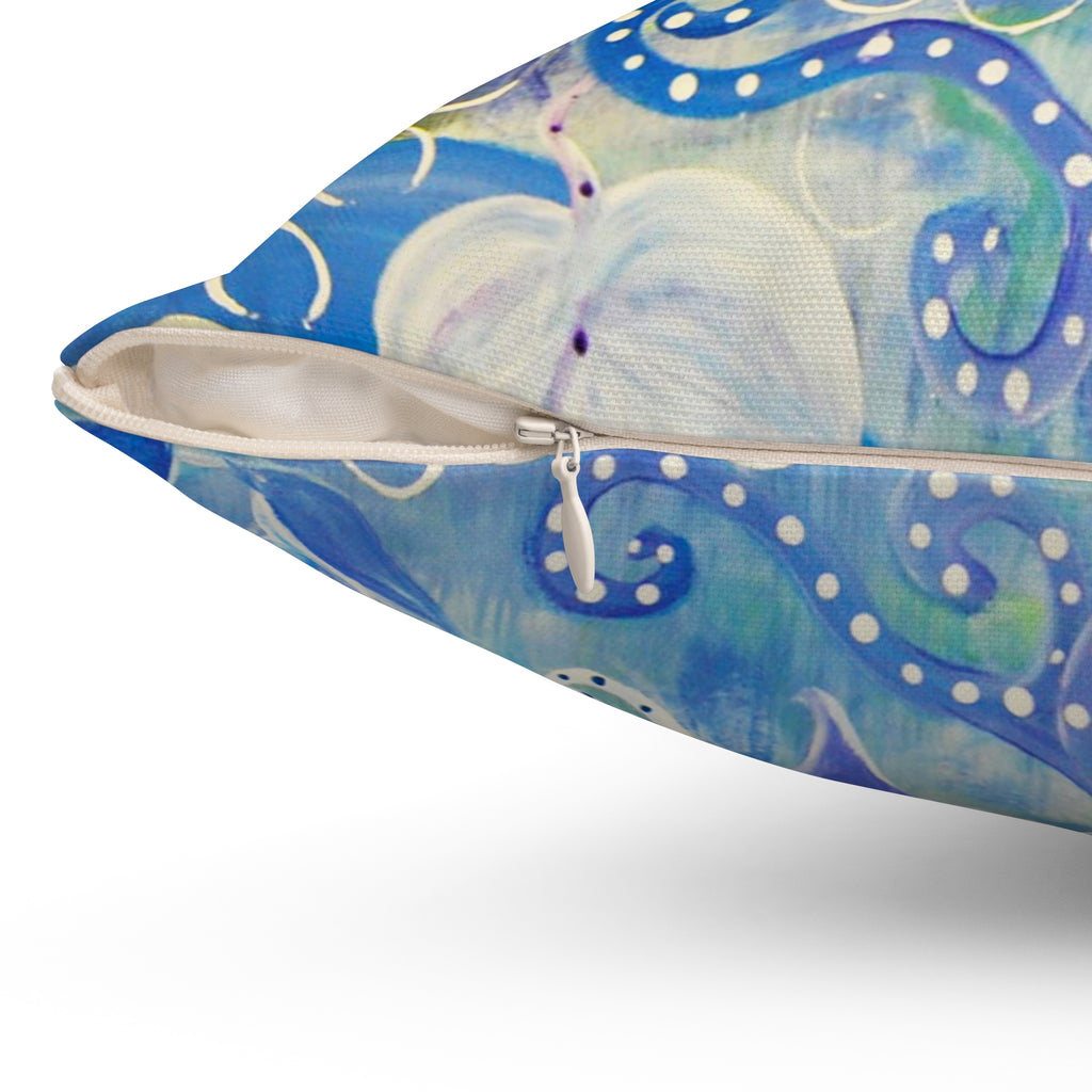 Blue Violet Floral Heart Pillow — Decorative Square Throw Pillow