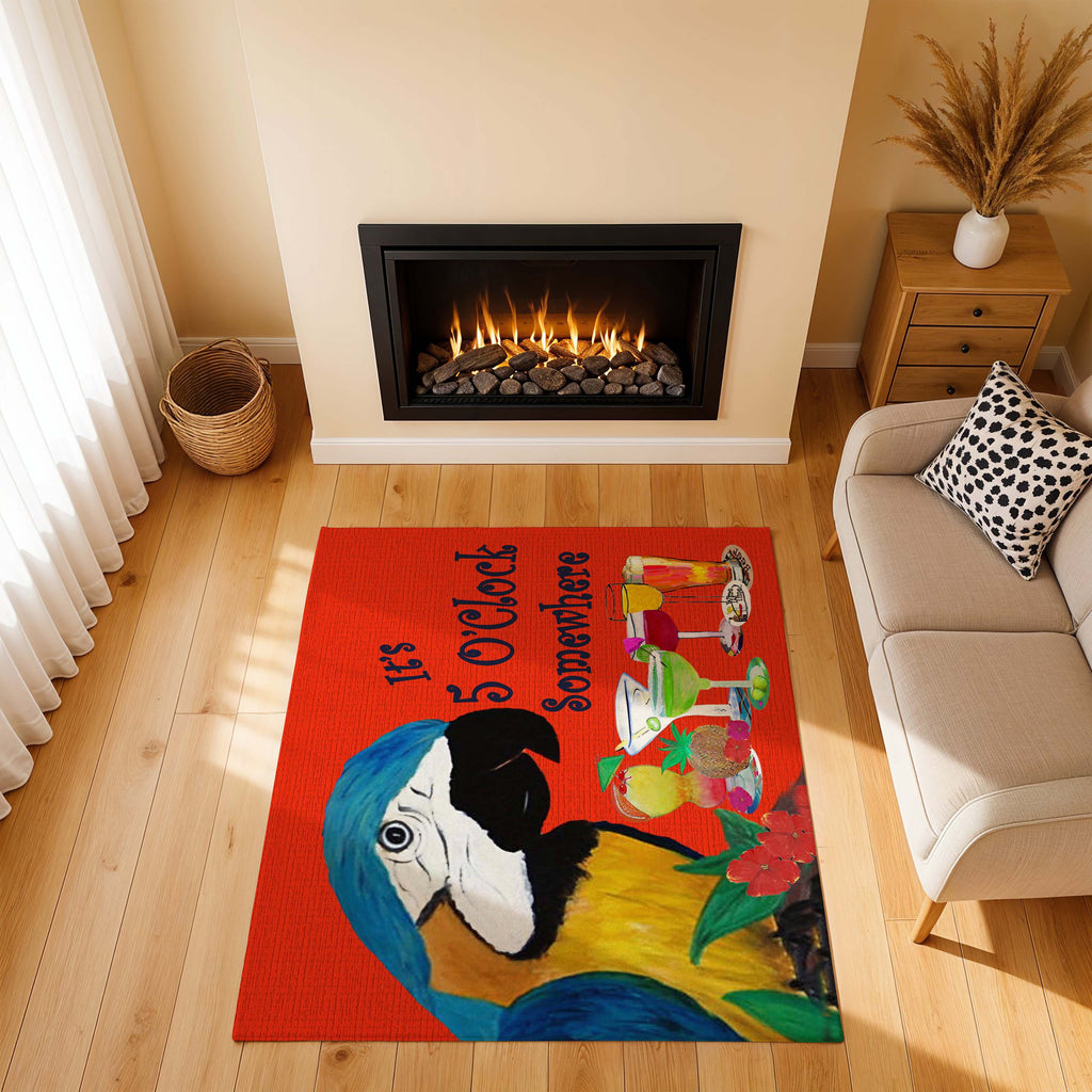 It's 5 O'Clock Somewhere Parrot Area Rug