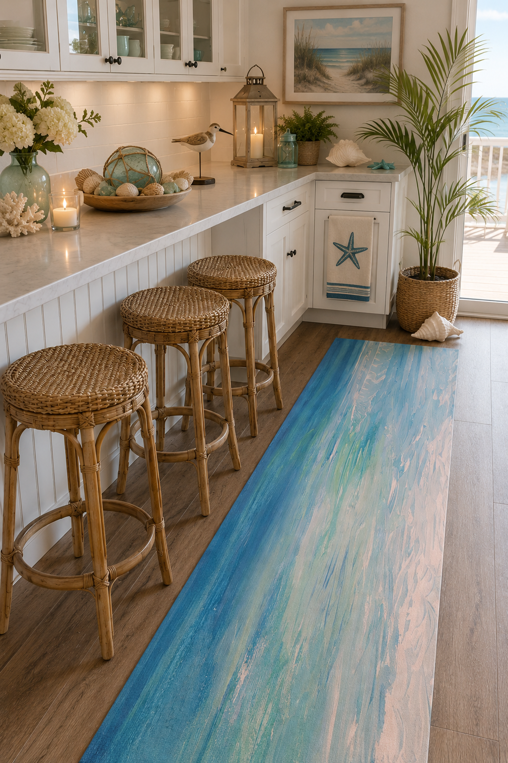 Coastal Breeze Runner Rug – Blue Green Abstract Ocean Area Rug