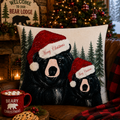 Christmas Bear Pillow — 'Merry Christmas' Black Bear Holiday Throw Pillow