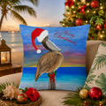 Christmas Pelican Throw Pillow — 'Merry Christmas' Beach Holiday Decor