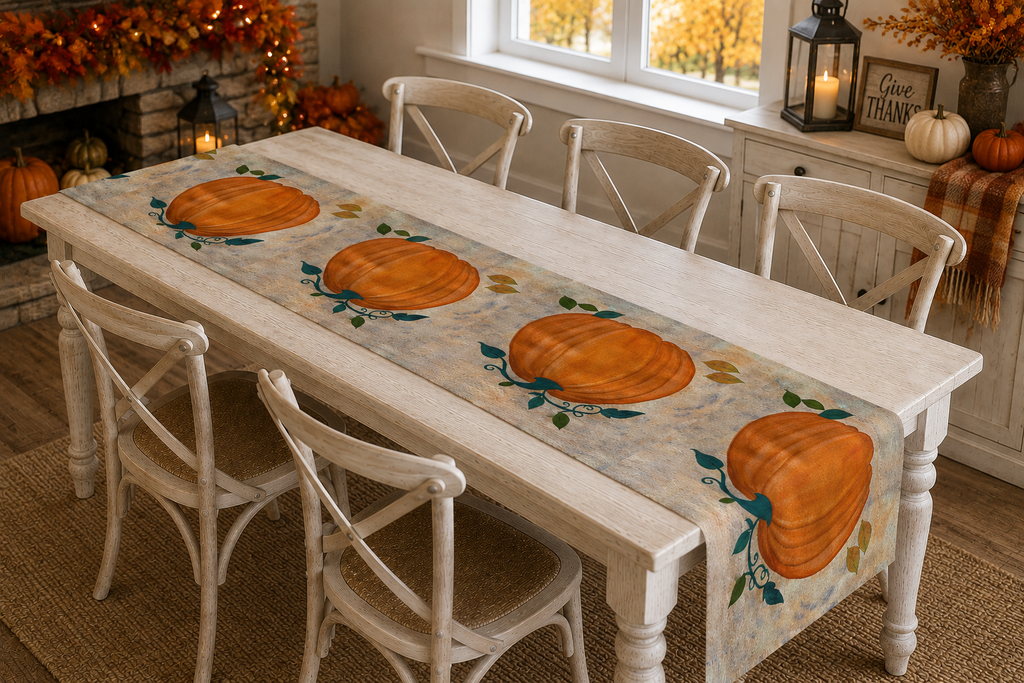 Autumn Pumpkin Table Runner — Rustic Harvest Fall Dining Decor