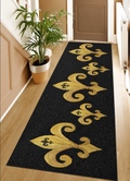 Fleur-de-Lis Black Runner Rug - Gold French Scroll Area Rug