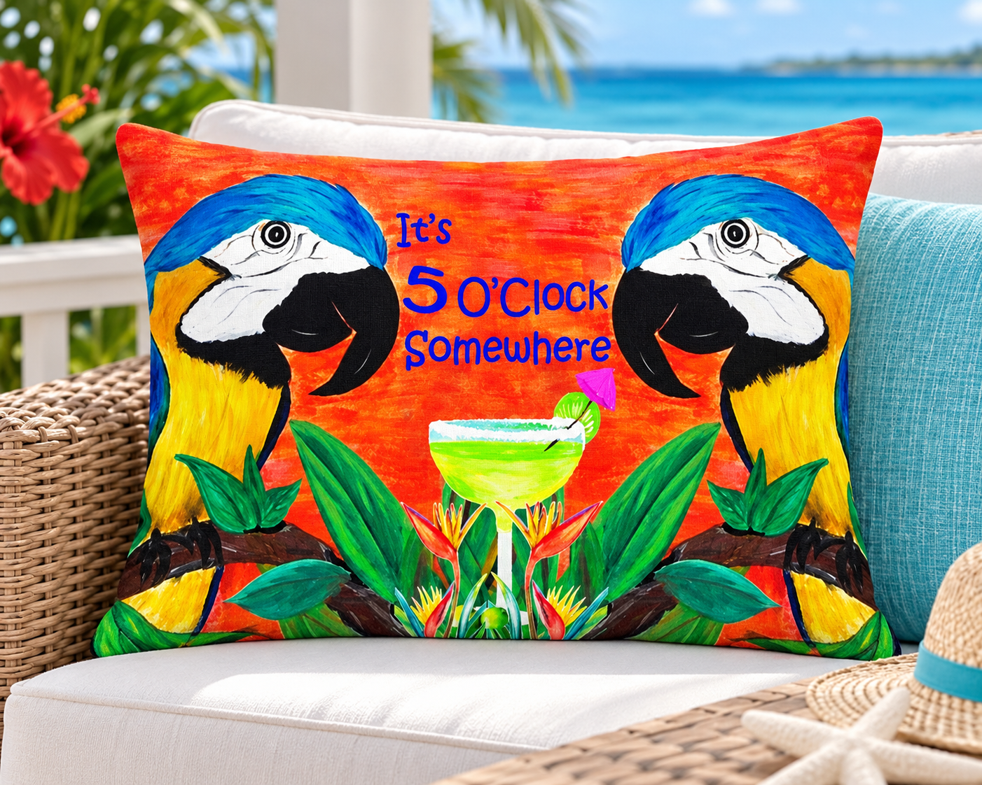 Parrot margarita tropical drink bar decor Spun Polyester Lumbar Pillow
