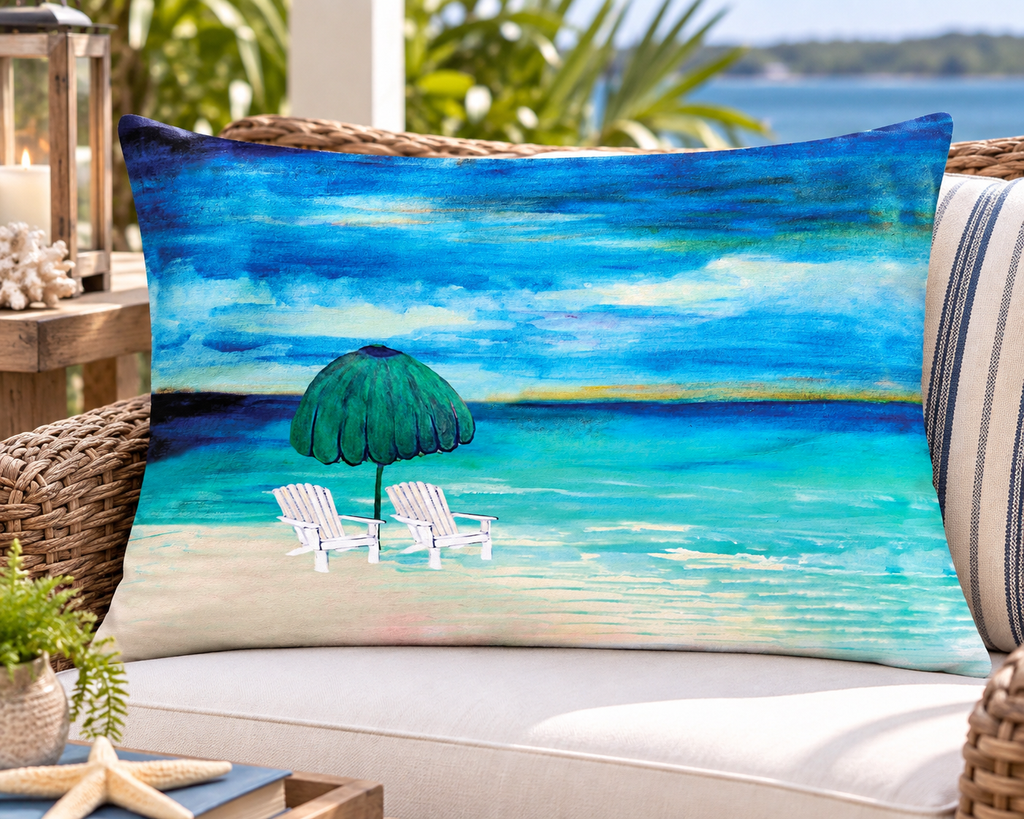Beachside Retreat Lumbar Pillow — Tropical Ocean Print