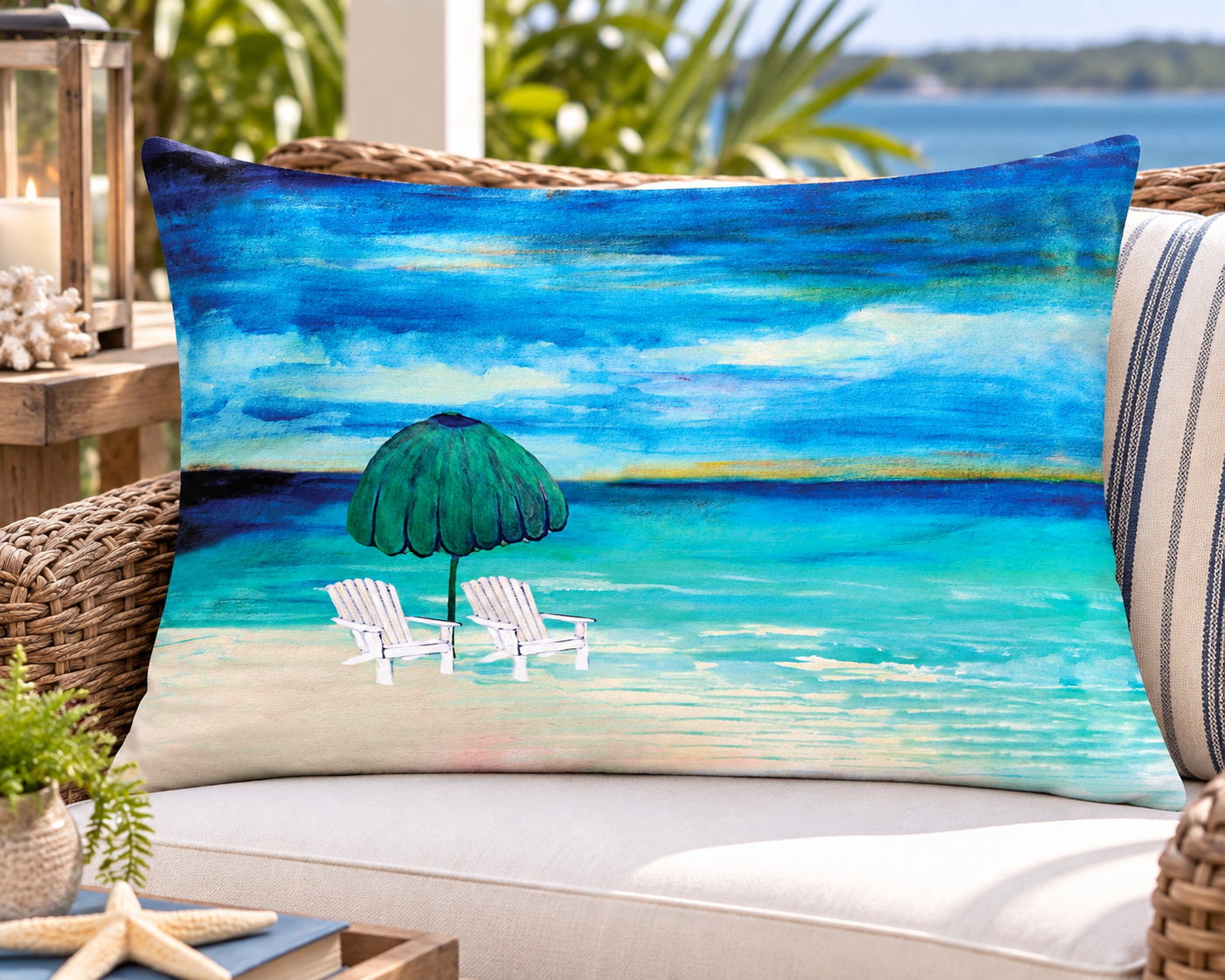 Beachside Retreat Lumbar Pillow — Tropical Ocean Print