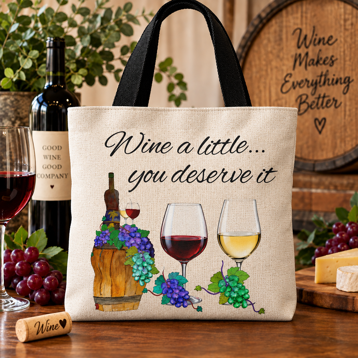 Wine a Little Tote Bag — "Wine a little... you deserve it" Canvas Shopper