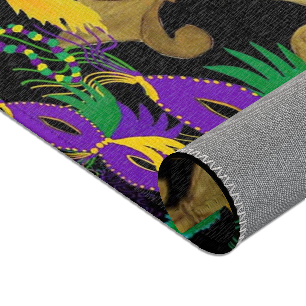 Mardi Gras Fleur-de-Lis Area Rug — Purple, Green & Gold Carnival Design