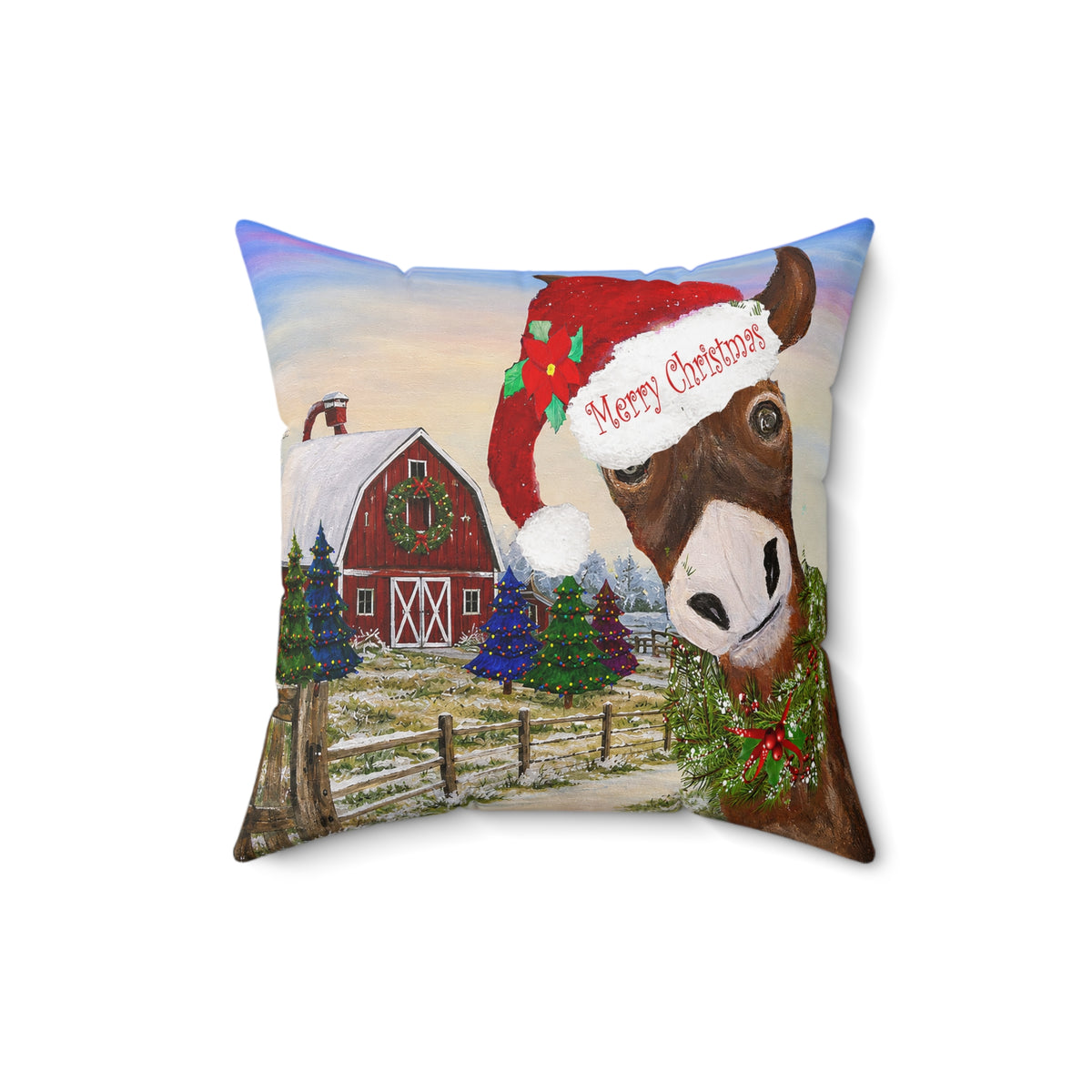 Christmas Donkey Throw Pillow - 'Merry Christmas' Festive Farmhouse Decor