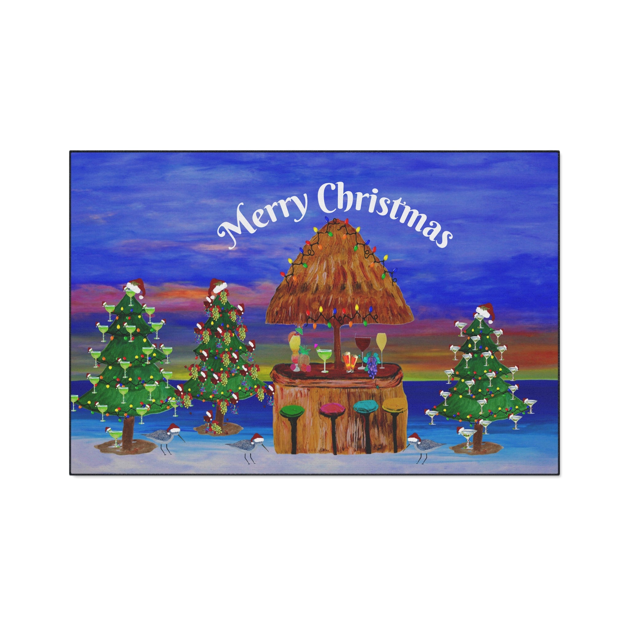 Merry Christmas Tropical Tiki Floor Mat — Heavy Duty Holiday Doormat