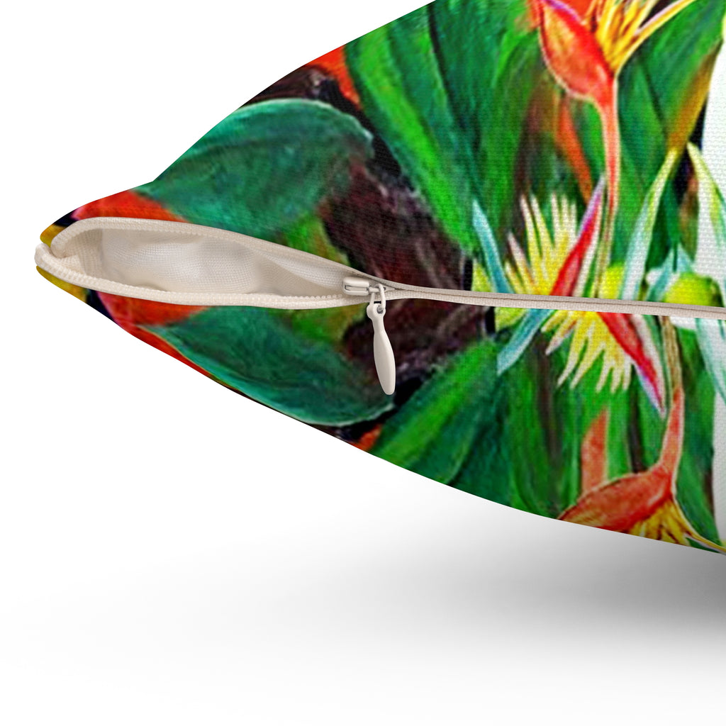 Square Pillow — Tropical Parrot 'It's 5 O'Clock Somewhere' Cocktail Design