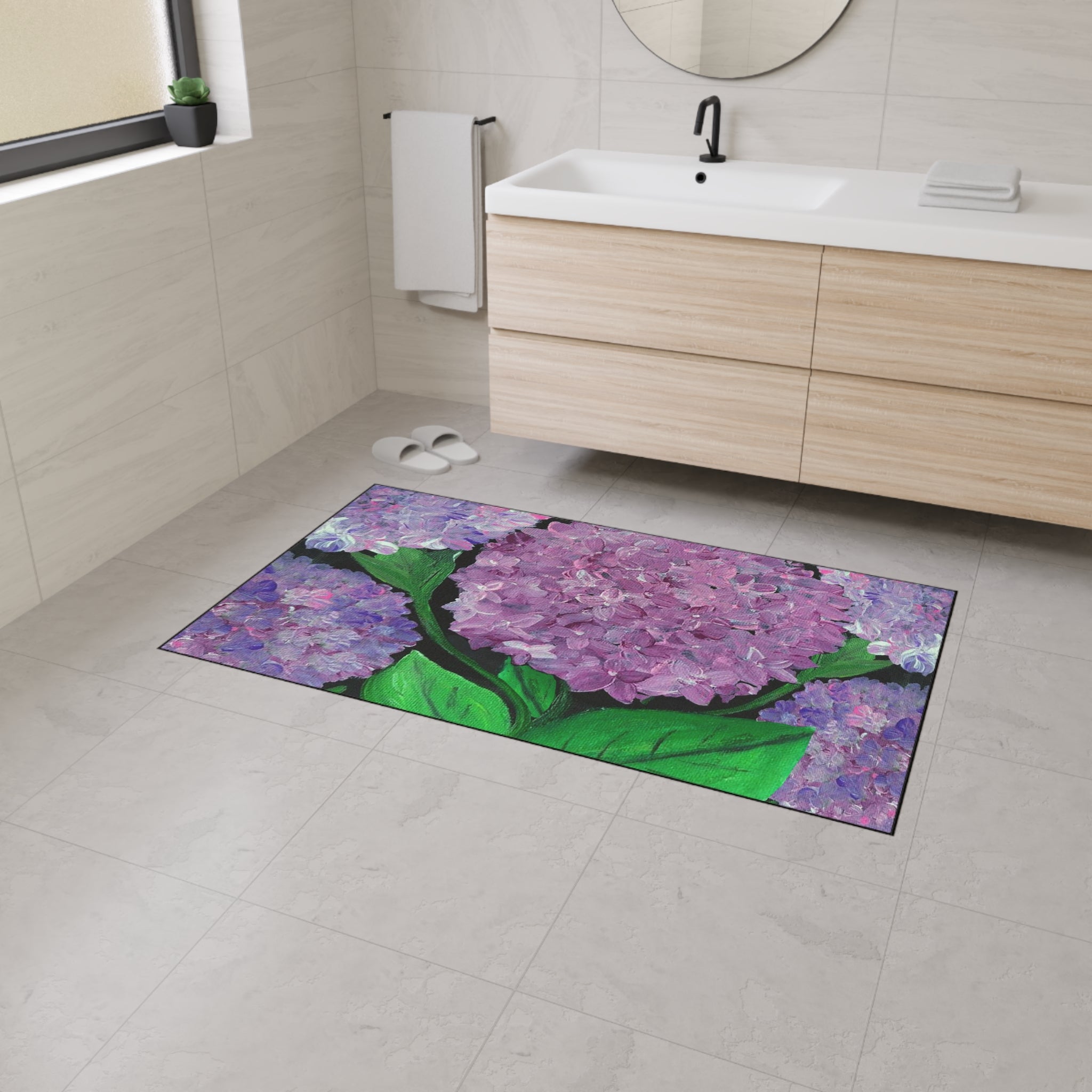 Purple Hydrangeas Floral Heavy-Duty Floor Mat
