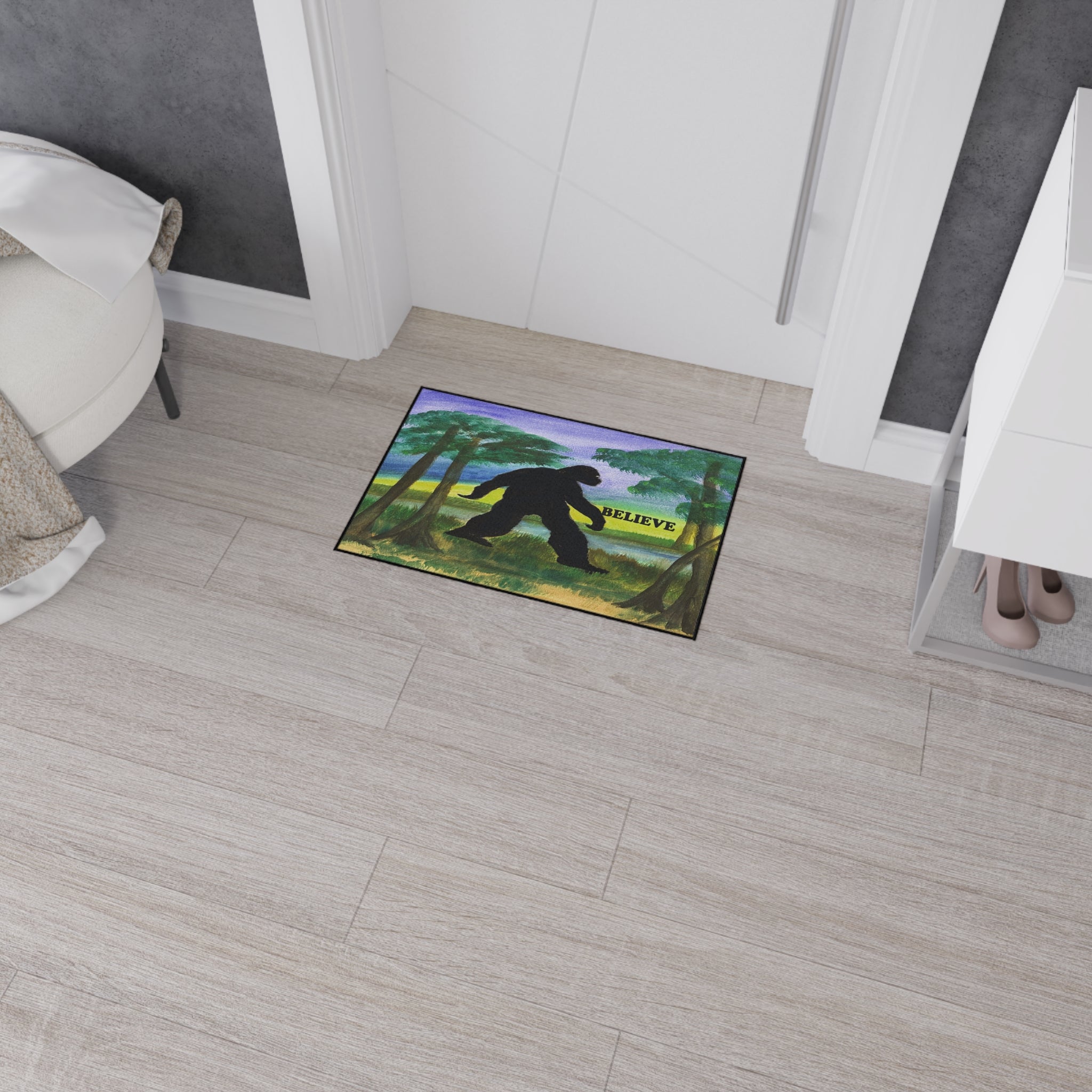 Believe Sasquatch Floor Mat - Bigfoot Forest Welcome Doormat