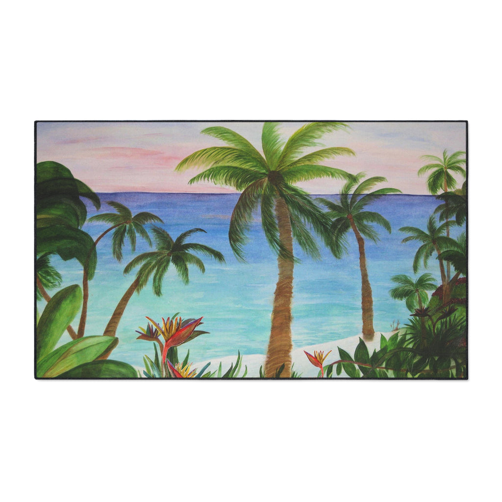 Tropical Palm Beach Floor Mat — Heavy Duty Non-Slip Entrance Rug