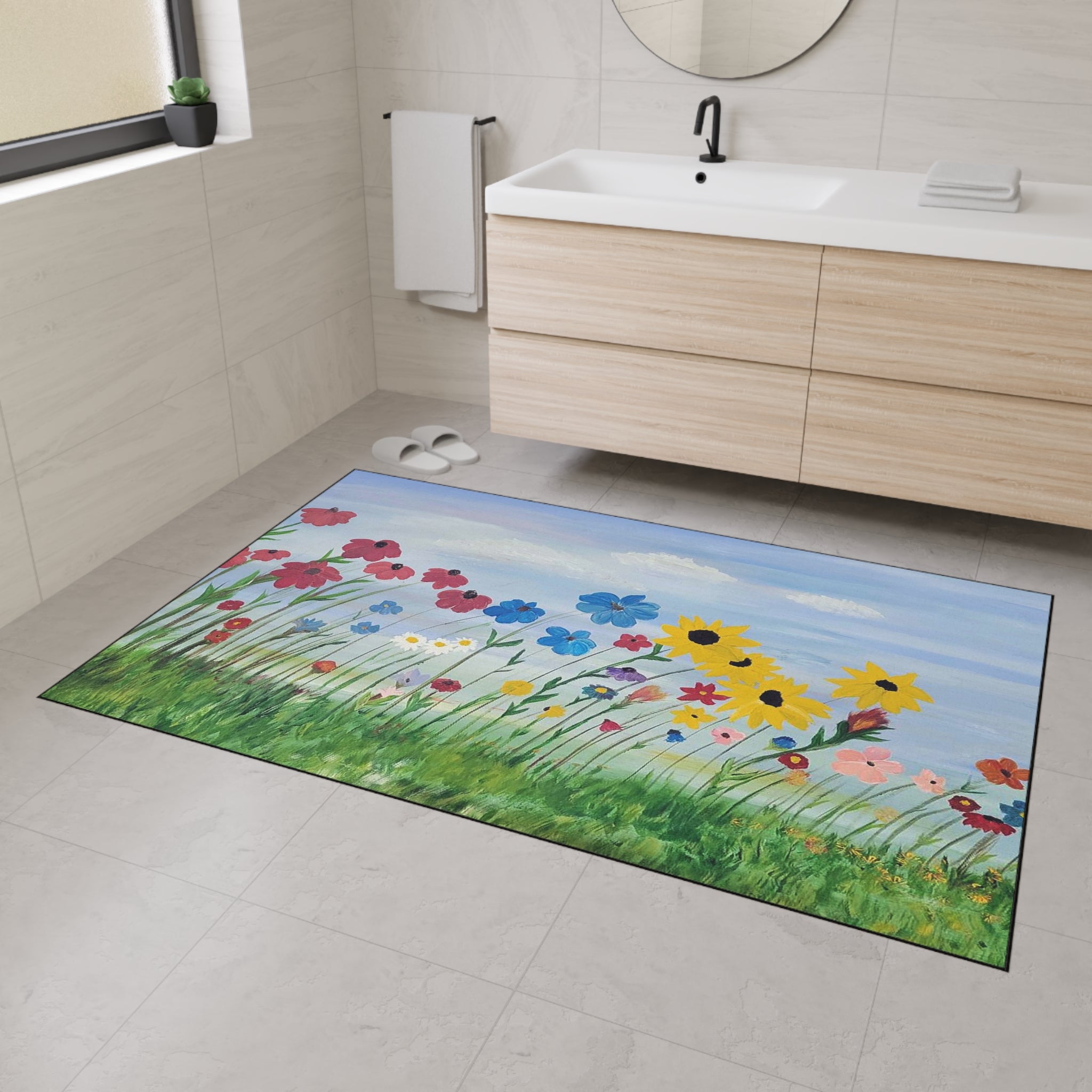 Wildflower Meadow Heavy-Duty Floor Mat — Durable Floral Doormat for Entryway, Kitchen & Patio