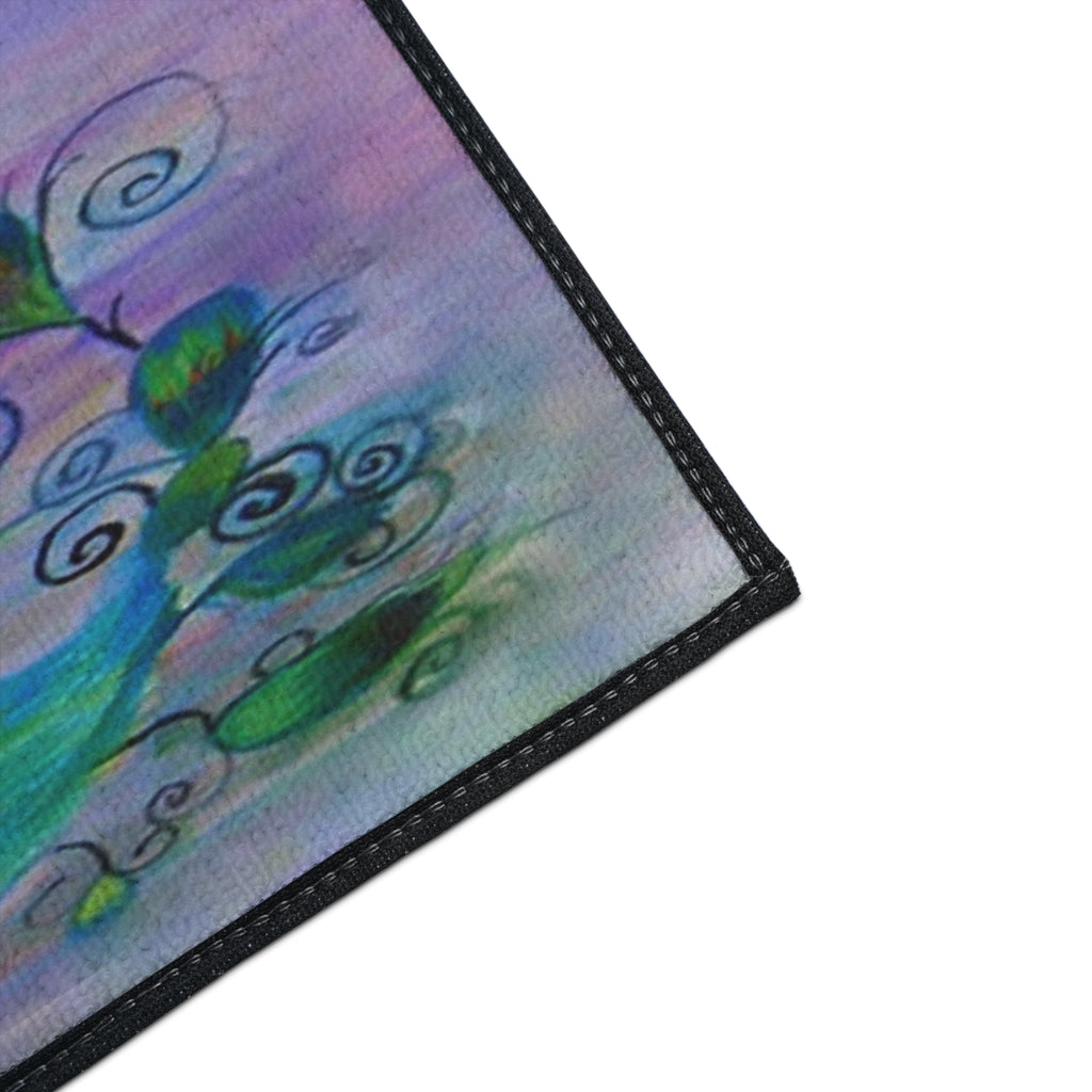 Peacock Art Heavy-Duty Floor Mat — Watercolor Blue & Purple Entry Rug