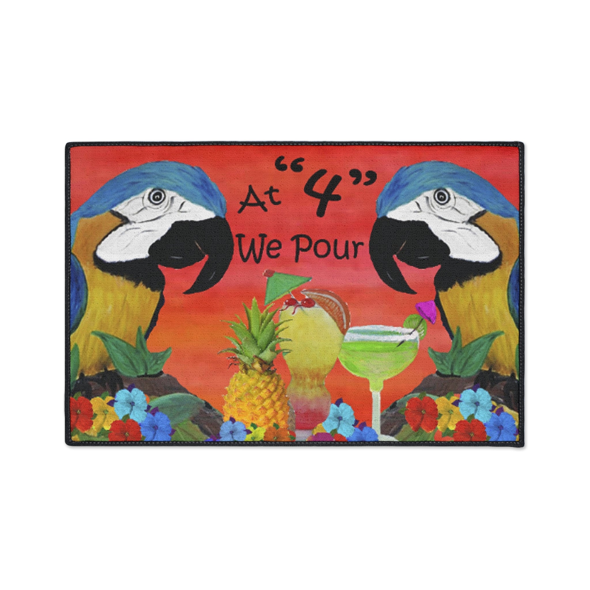 Tropical Parrot Floor Mat — "At 4 We Pour" Bar Welcome Doormat