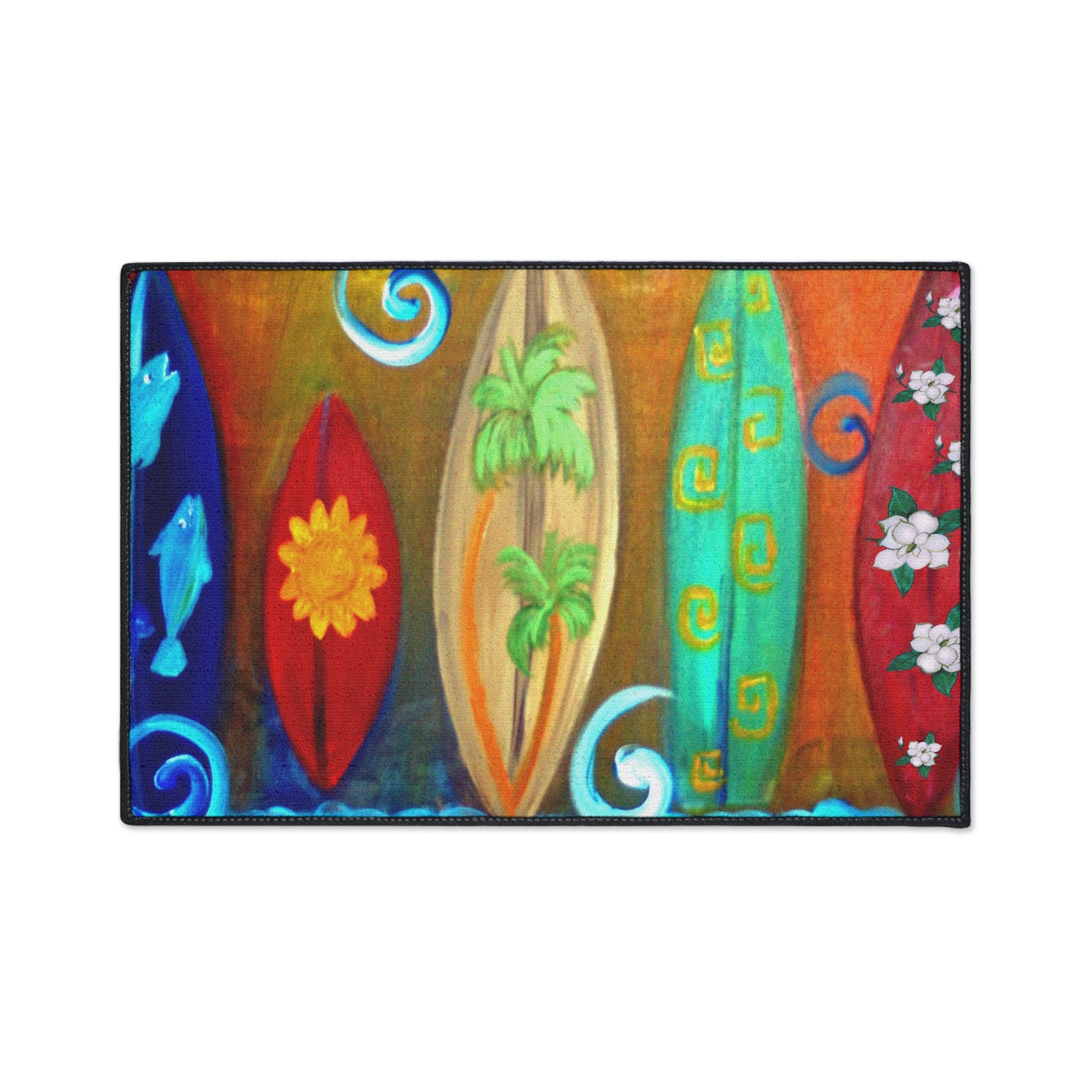 Surfboard Beach Floor Mat — Heavy Duty Tropical Welcome Mat