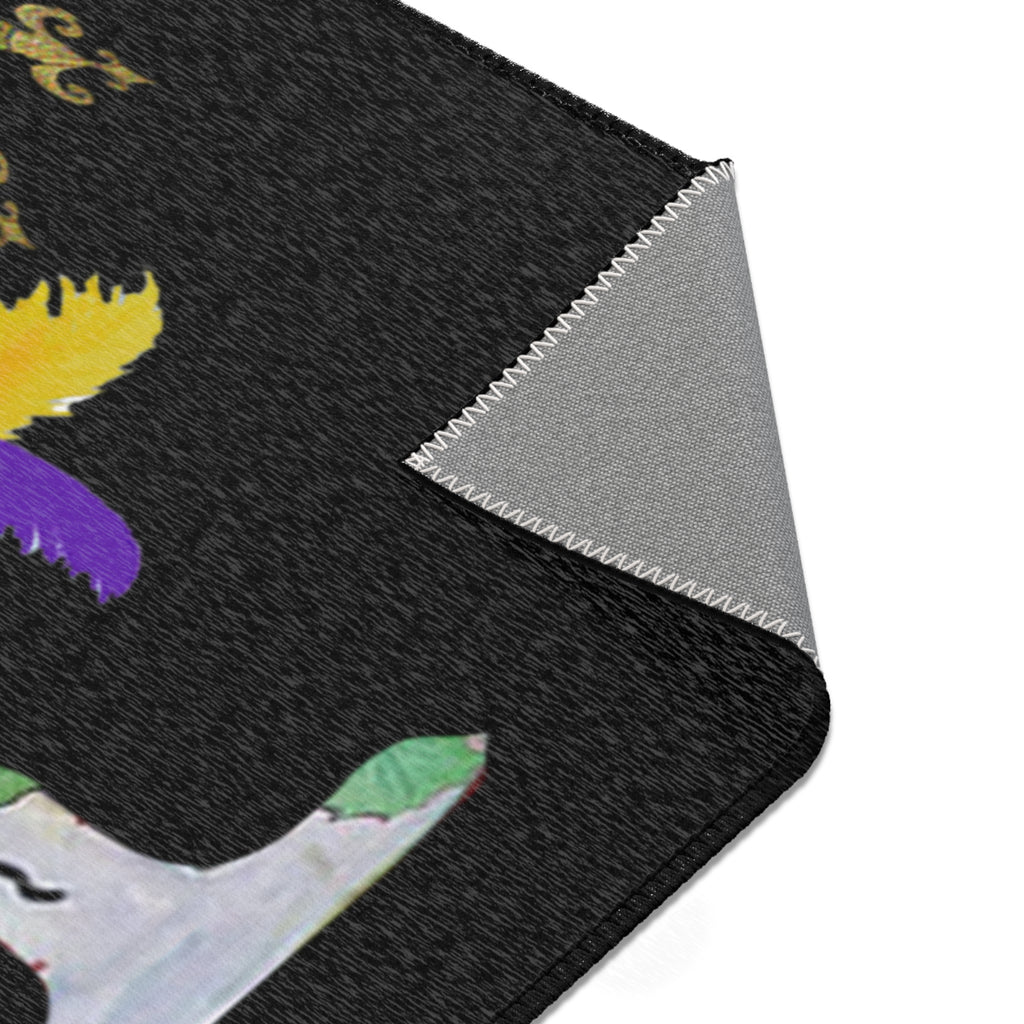 Mardi Gras Cocktail Area Rug — "Happy Mardi Gras" Festive Party Mat