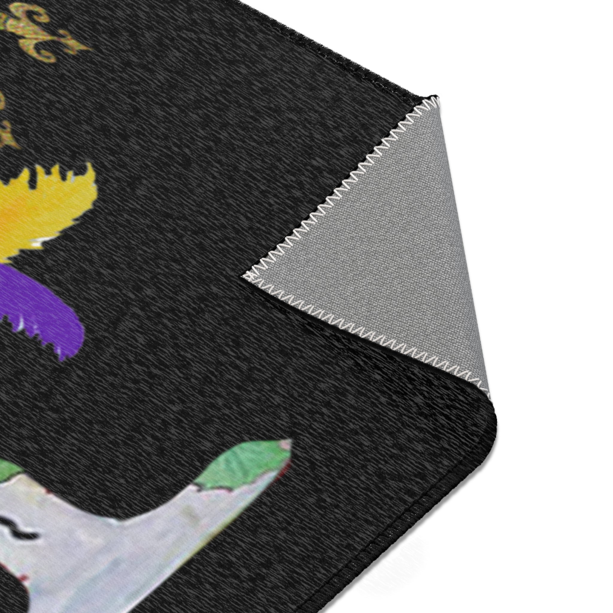 Mardi Gras Cocktail Area Rug — "Happy Mardi Gras" Festive Party Mat