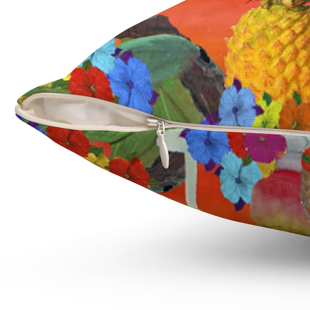 Tropical Parrot Cocktail Pillow — "At '4' We Pour" Decorative Throw Pillow