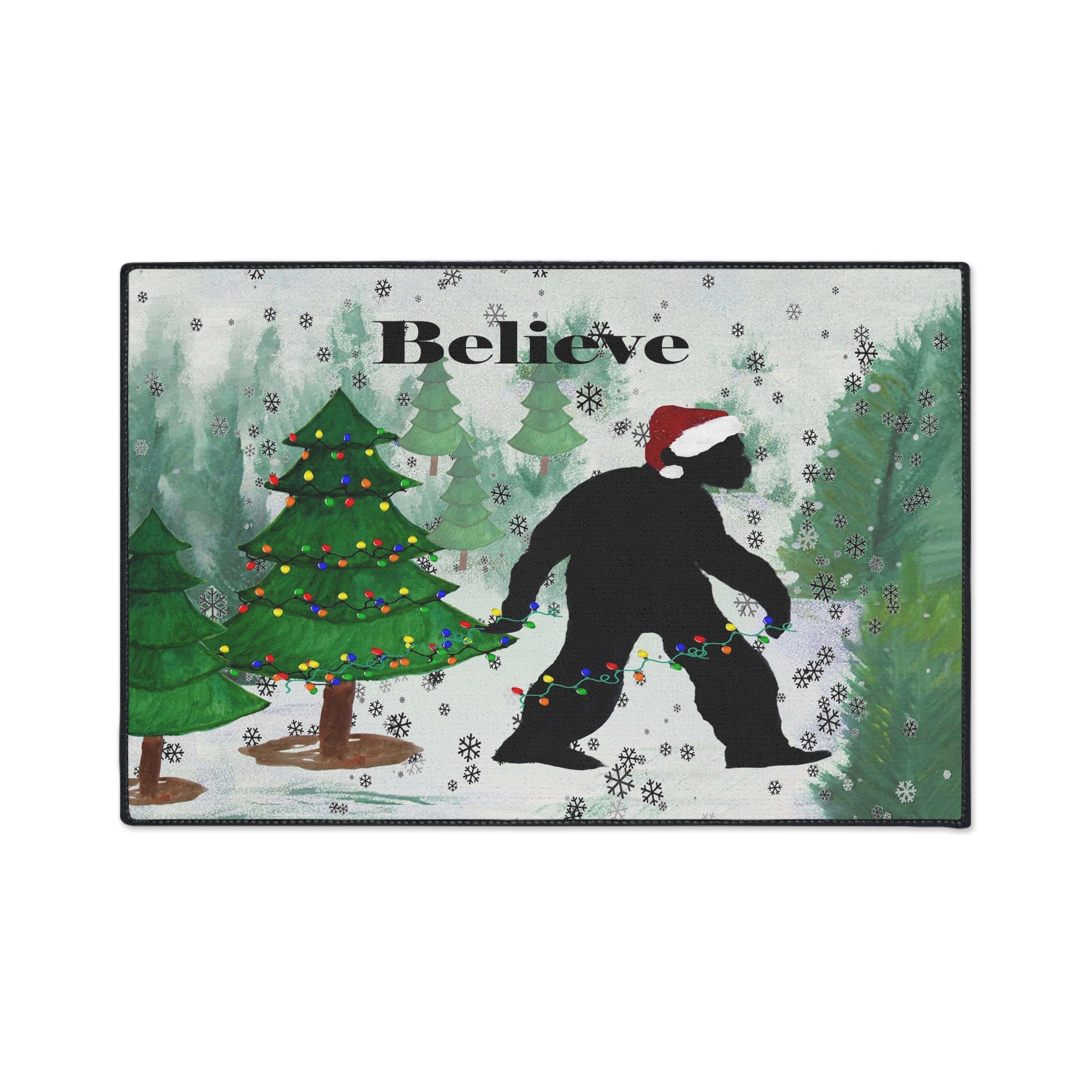 Believe Bigfoot Sashquash Holiday Floor Mat