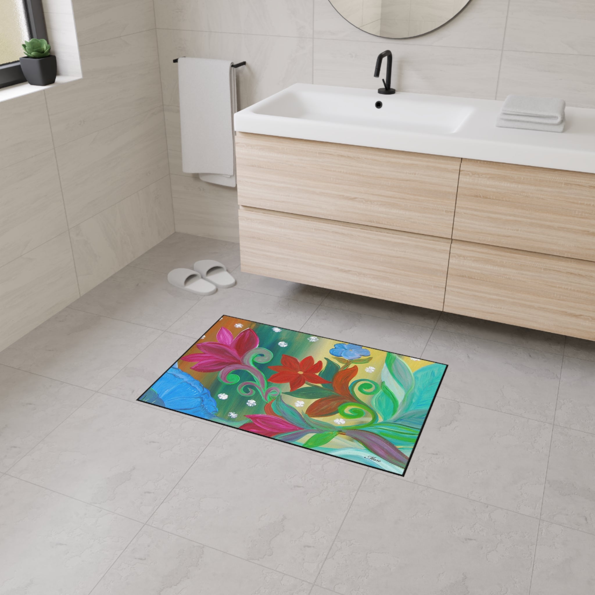 Floral Bloom Heavy Duty Floor Mat – Colorful Tropical Flowers Welcome Rug