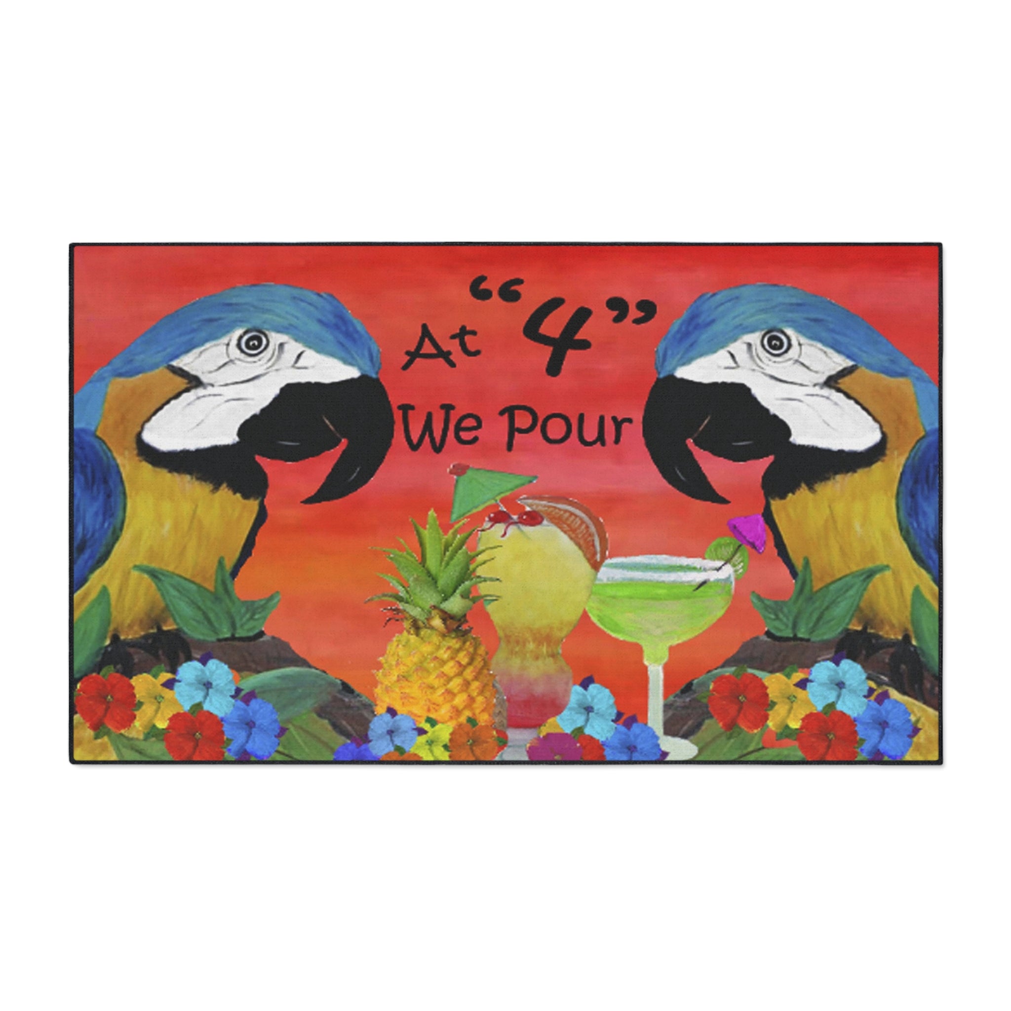 Tropical Parrot Floor Mat — "At 4 We Pour" Bar Welcome Doormat