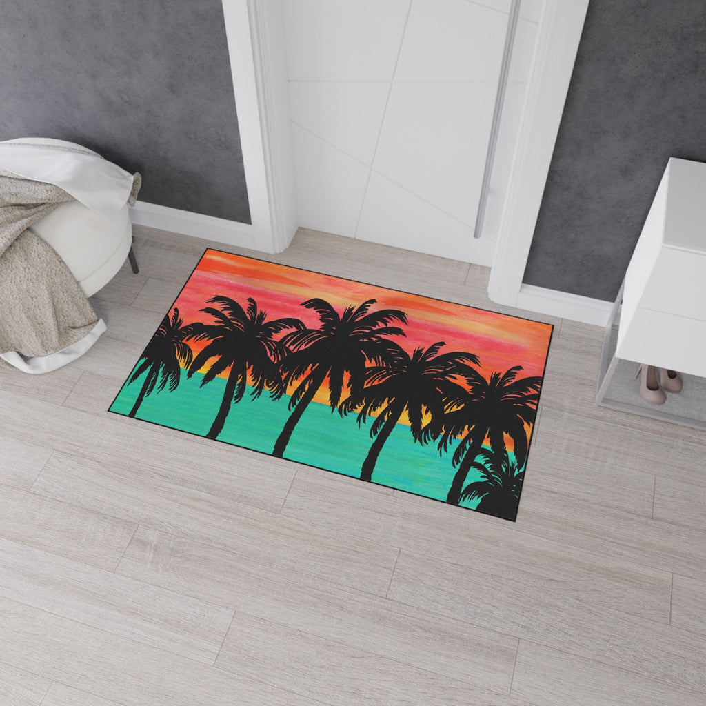 Tropical Sunset Floor Mat — Heavy-Duty Palm Tree Doormat
