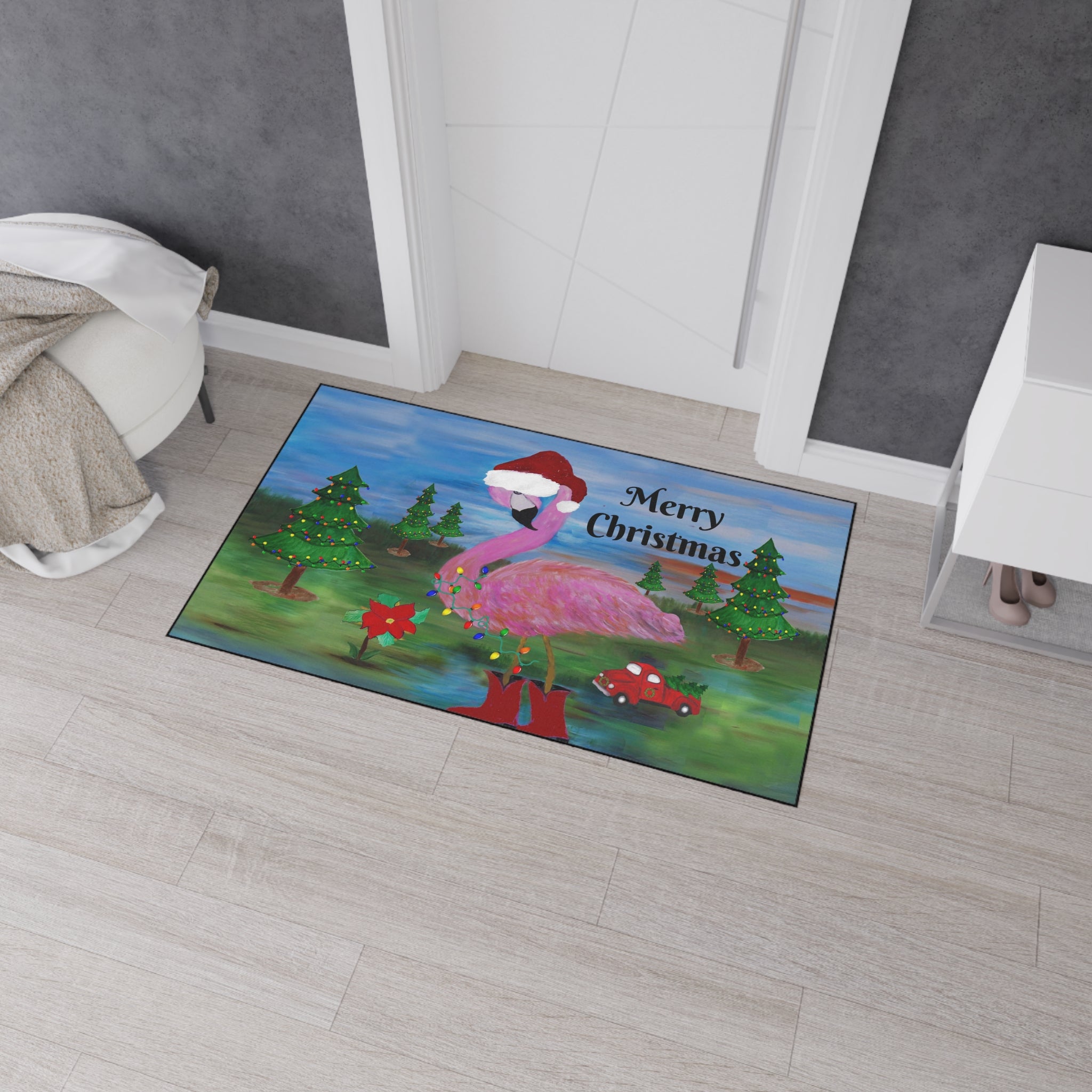 Christmas Flamingo Floor Mat - Merry Christmas Holiday Doormat