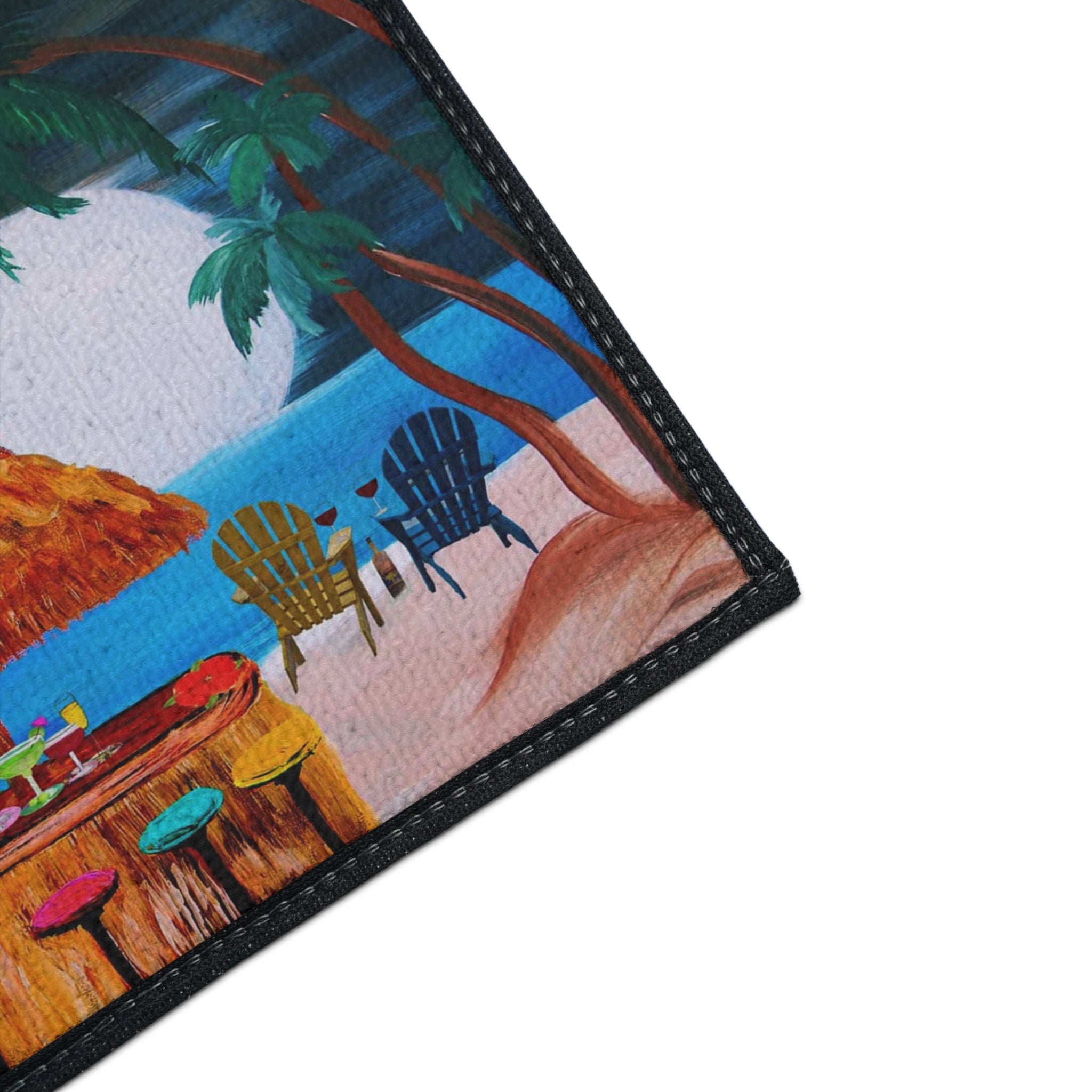 Tropical Beach Tiki Mat — Heavy Duty Floor Mat with Sunset Palm Paradise Design