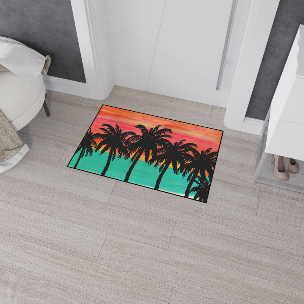 Tropical Sunset Floor Mat — Heavy-Duty Palm Tree Doormat