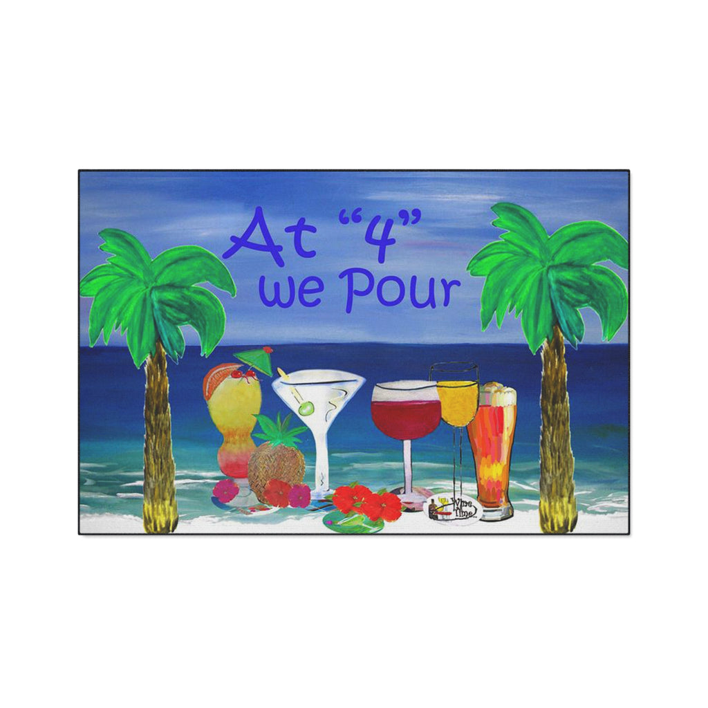 Heavy Duty Floor Mat — "At '4' We Pour" Tropical Cocktail Beach Doormat