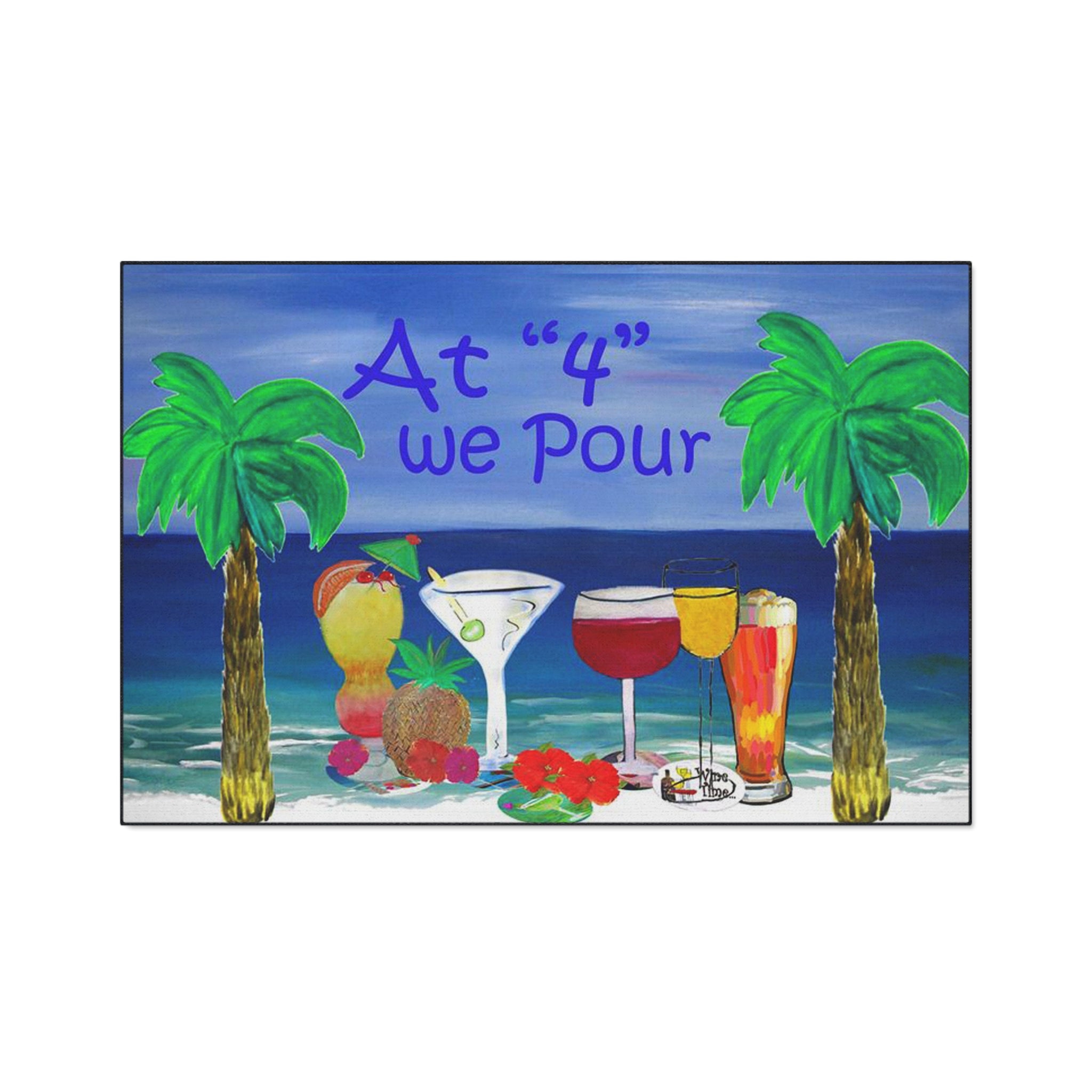 Heavy Duty Floor Mat — "At '4' We Pour" Tropical Cocktail Beach Doormat