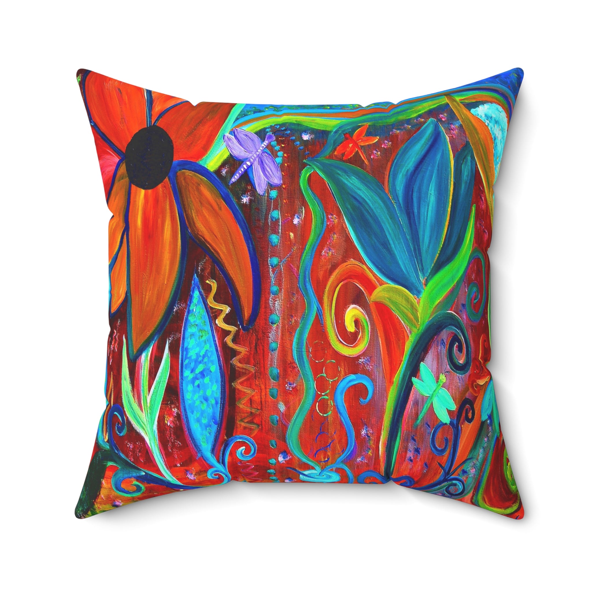 Vibrant Floral Art Pillow — Colorful Boho Garden Throw Pillow